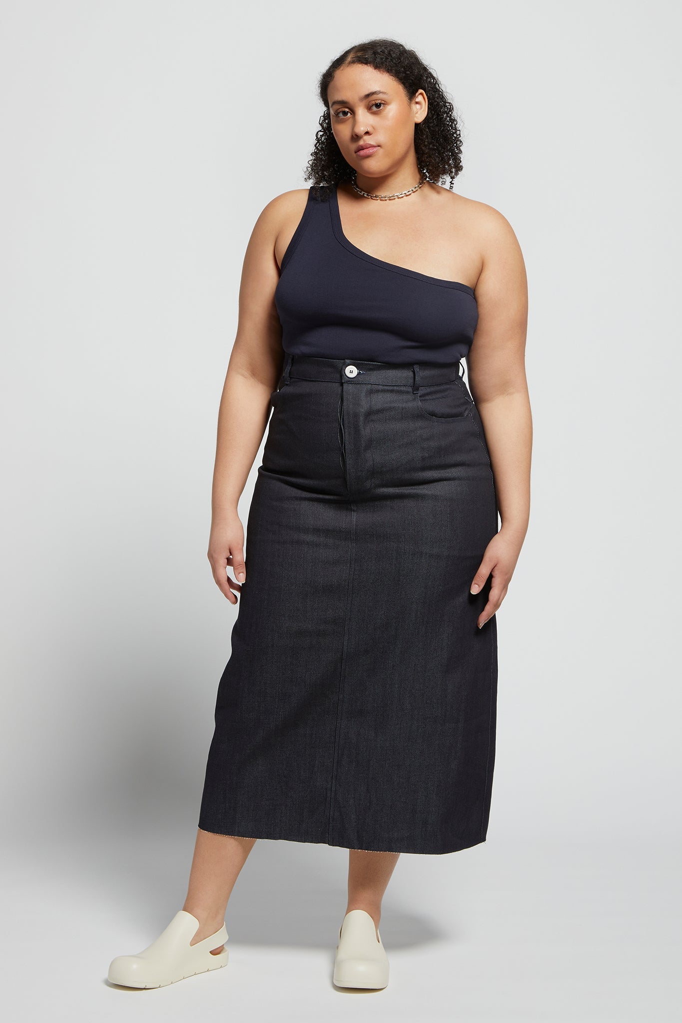 A.BCH A.44 Navy 1 Shoulder Rib Tank in Organic Cotton