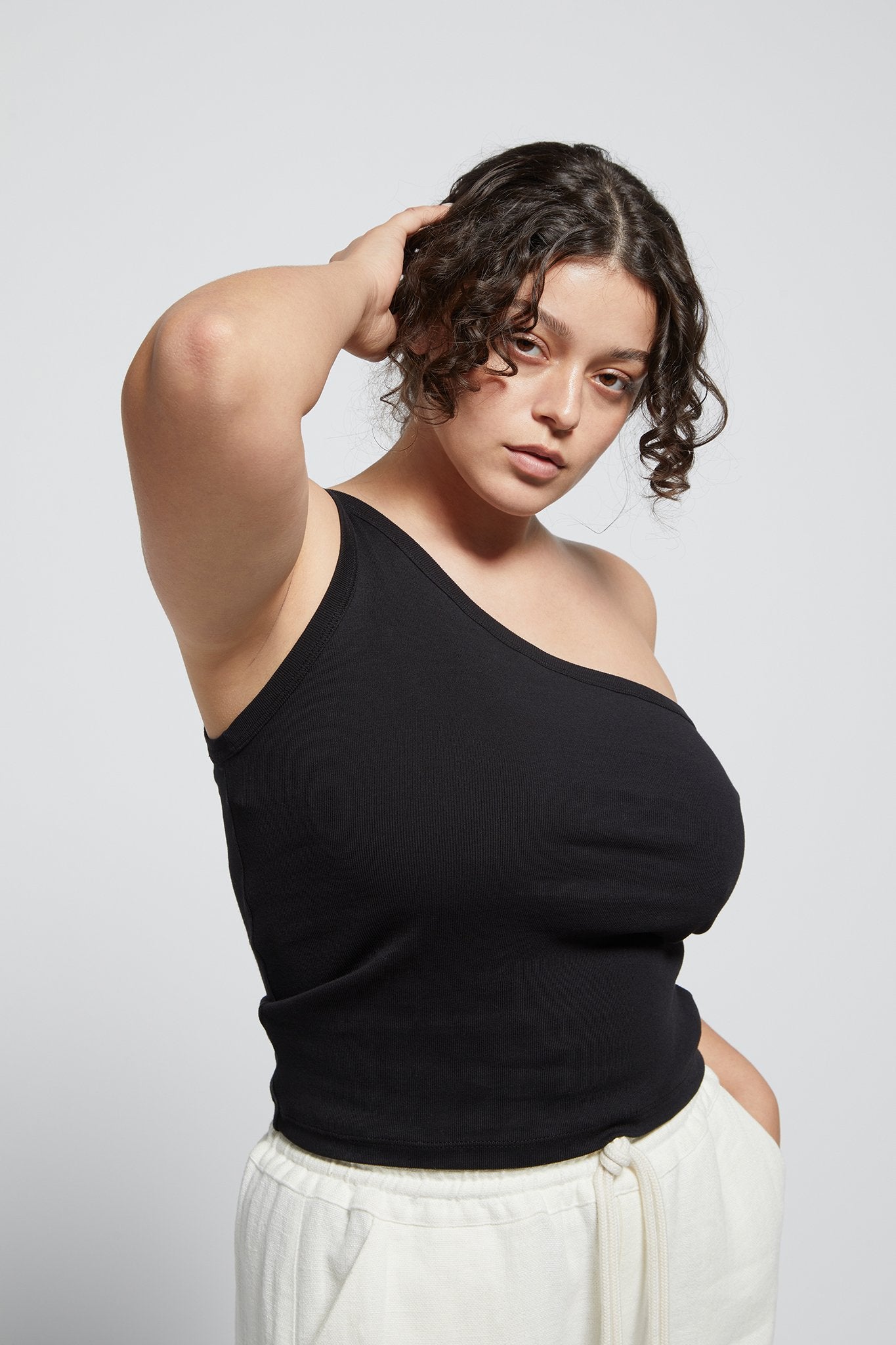 A.BCH A.44 Black 1 Shoulder Rib Tank in Organic Cotton