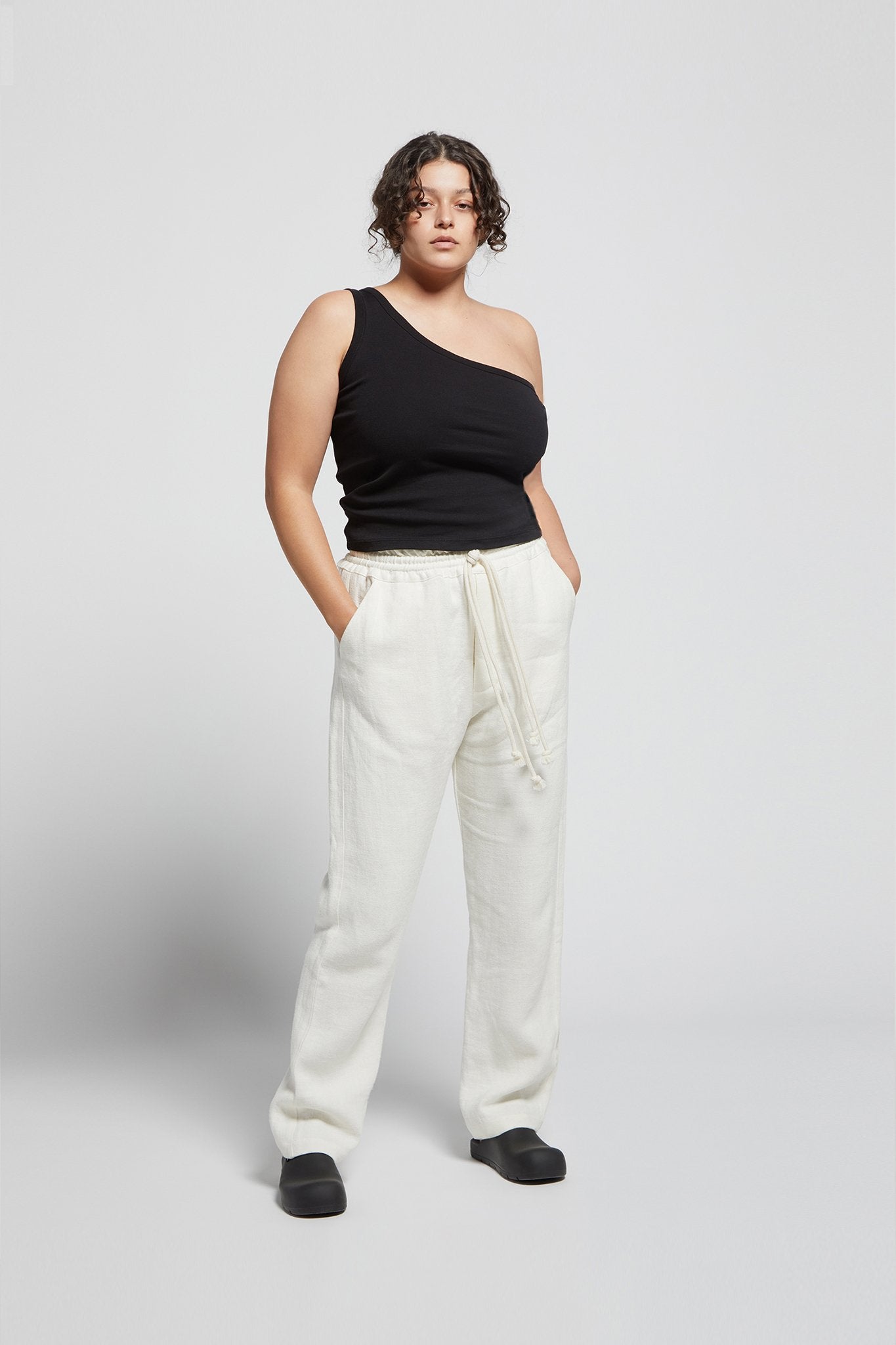 A.BCH A.44 Black 1 Shoulder Rib Tank in Organic Cotton