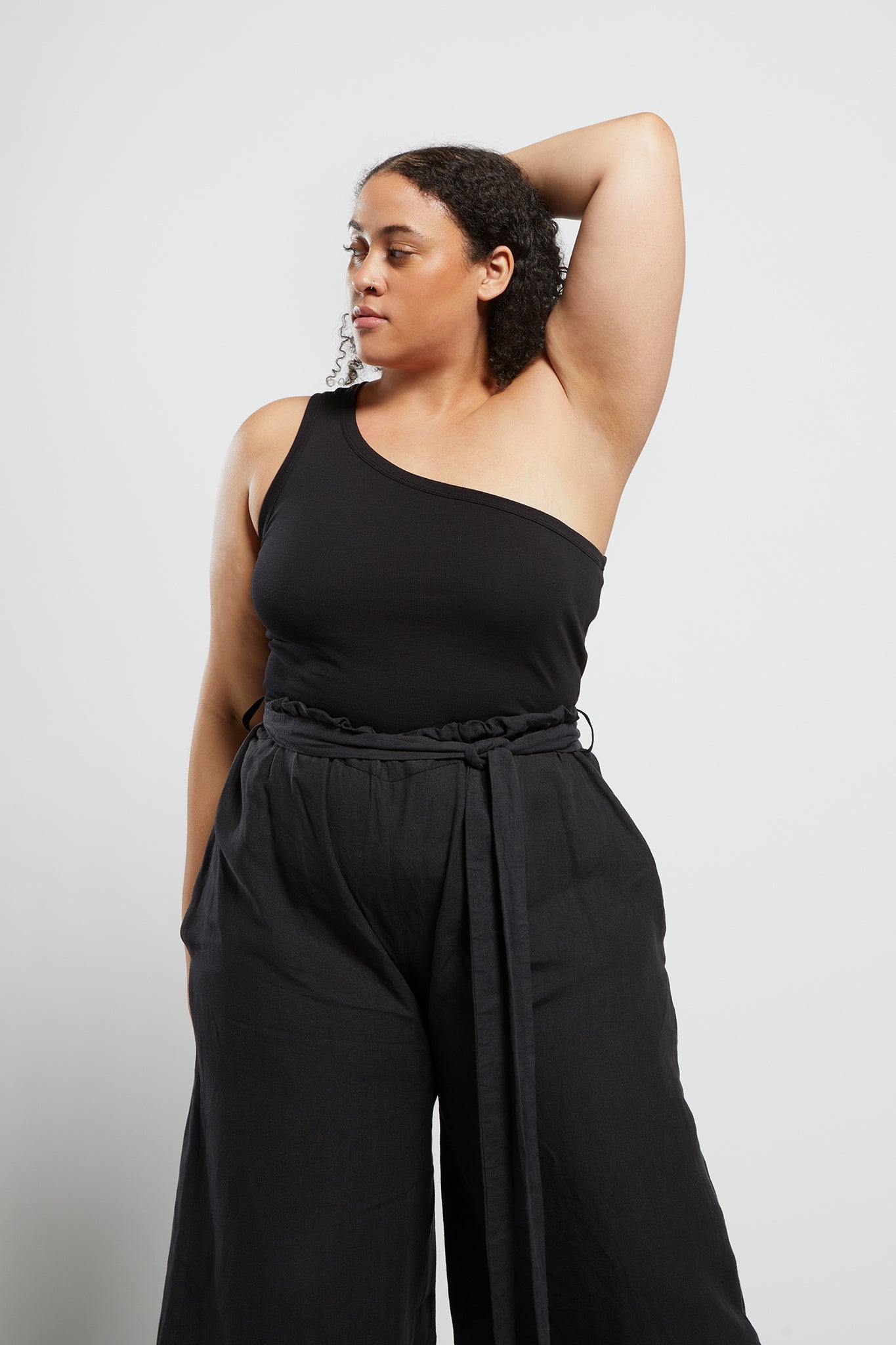 A.BCH A.44 Black 1 Shoulder Rib Tank in Organic Cotton
