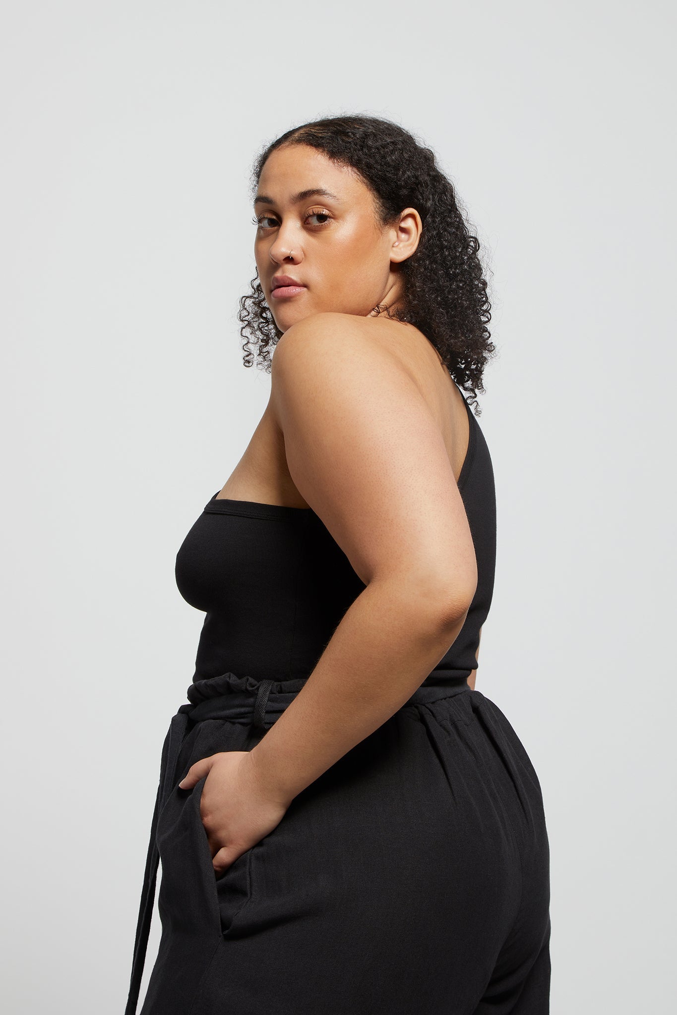 A.BCH A.44 Black 1 Shoulder Rib Tank in Organic Cotton