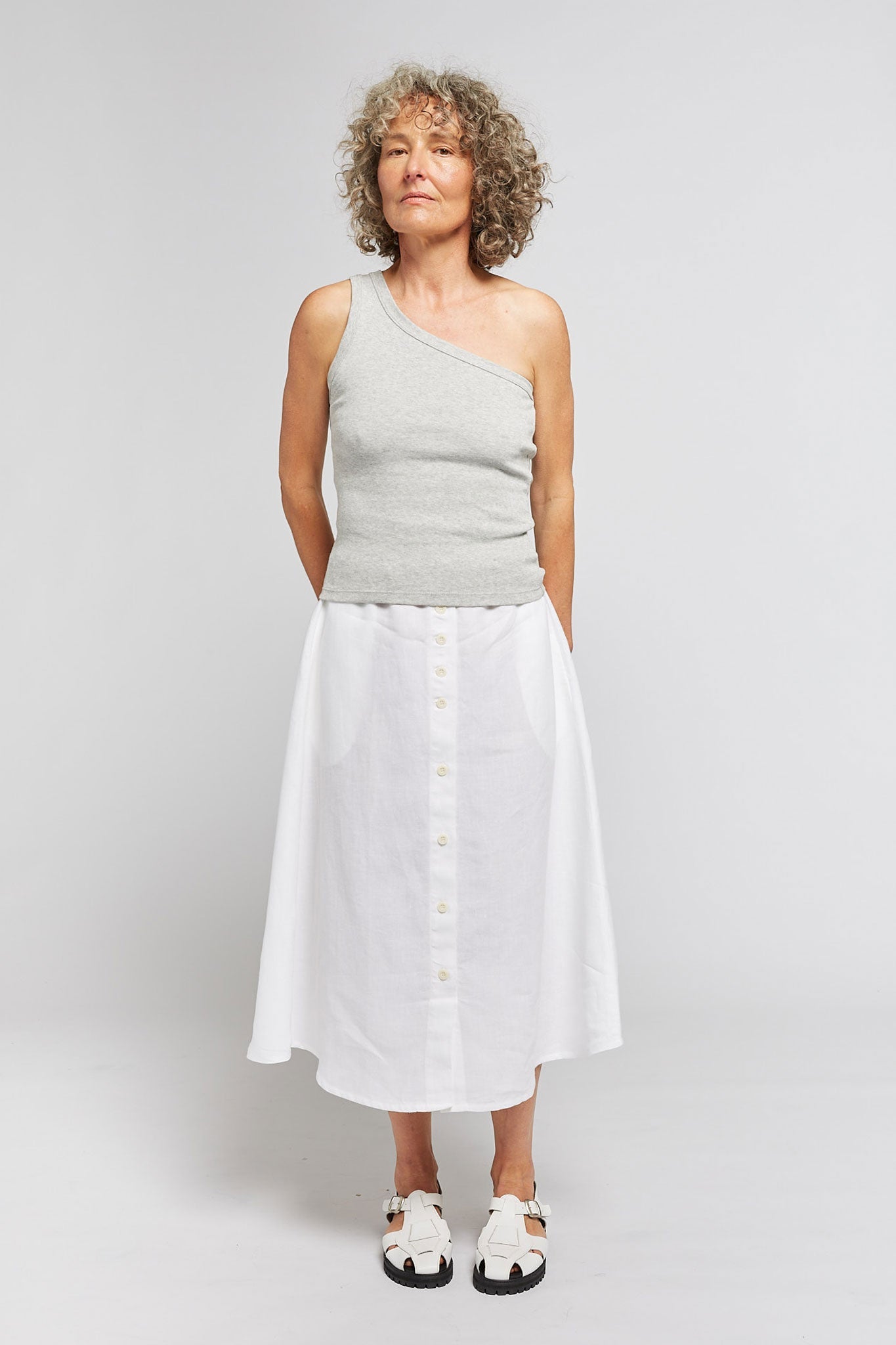 A.BCH A.44 Grey Marle 1 Shoulder Rib Tank in Organic Cotton