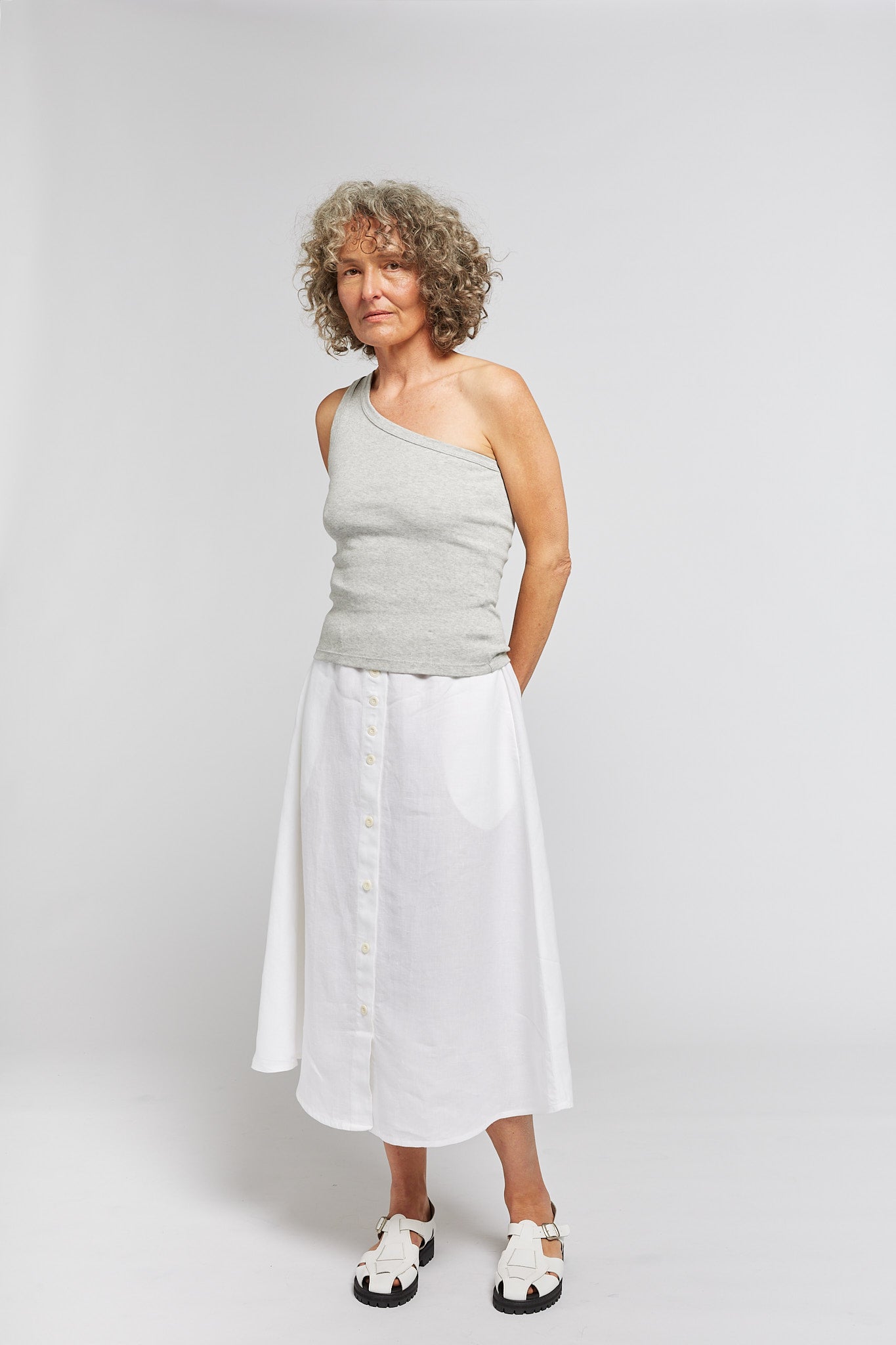 A.BCH A.44 Grey Marle 1 Shoulder Rib Tank in Organic Cotton