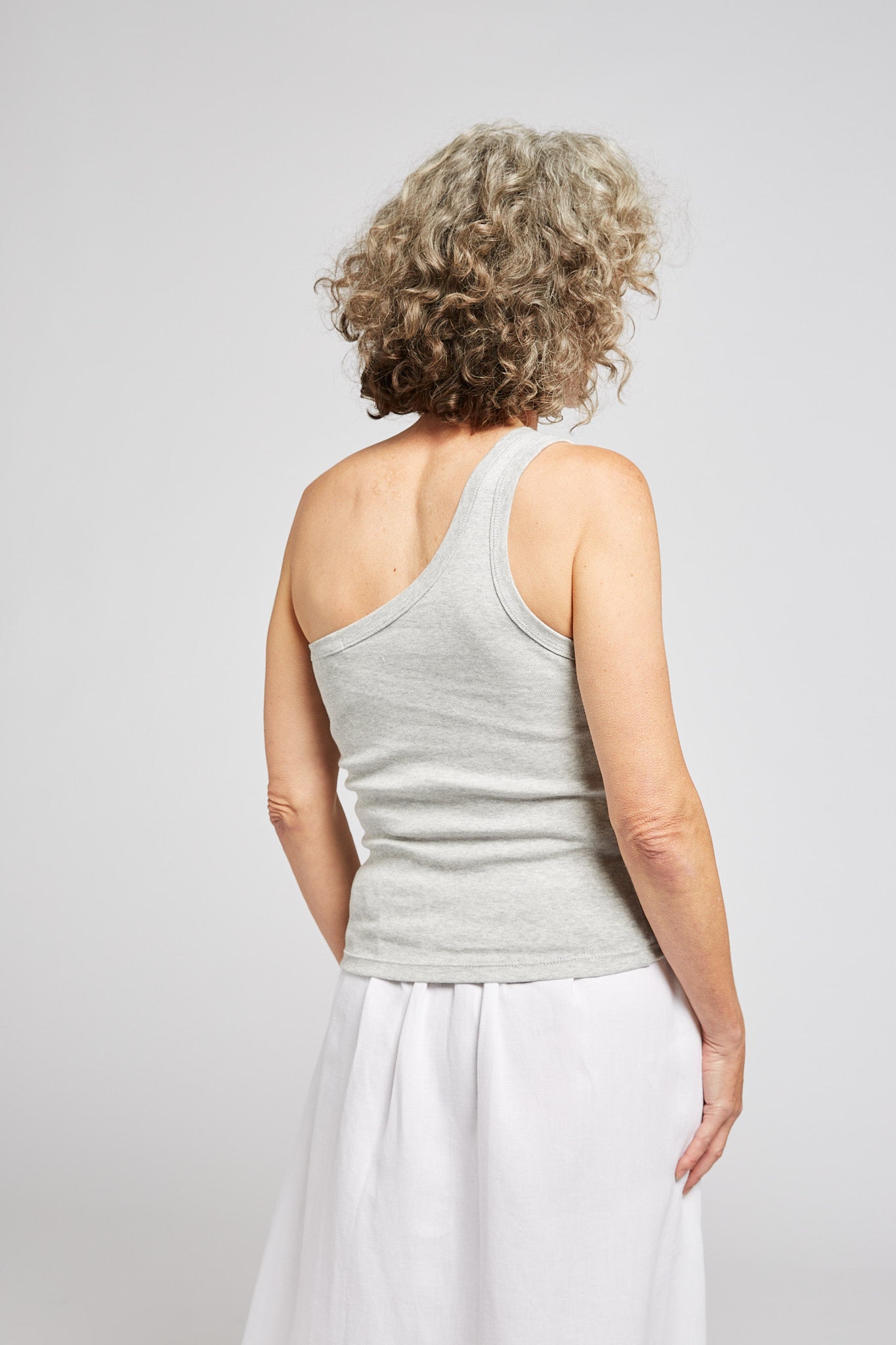 A.BCH A.44 Grey Marle 1 Shoulder Rib Tank in Organic Cotton