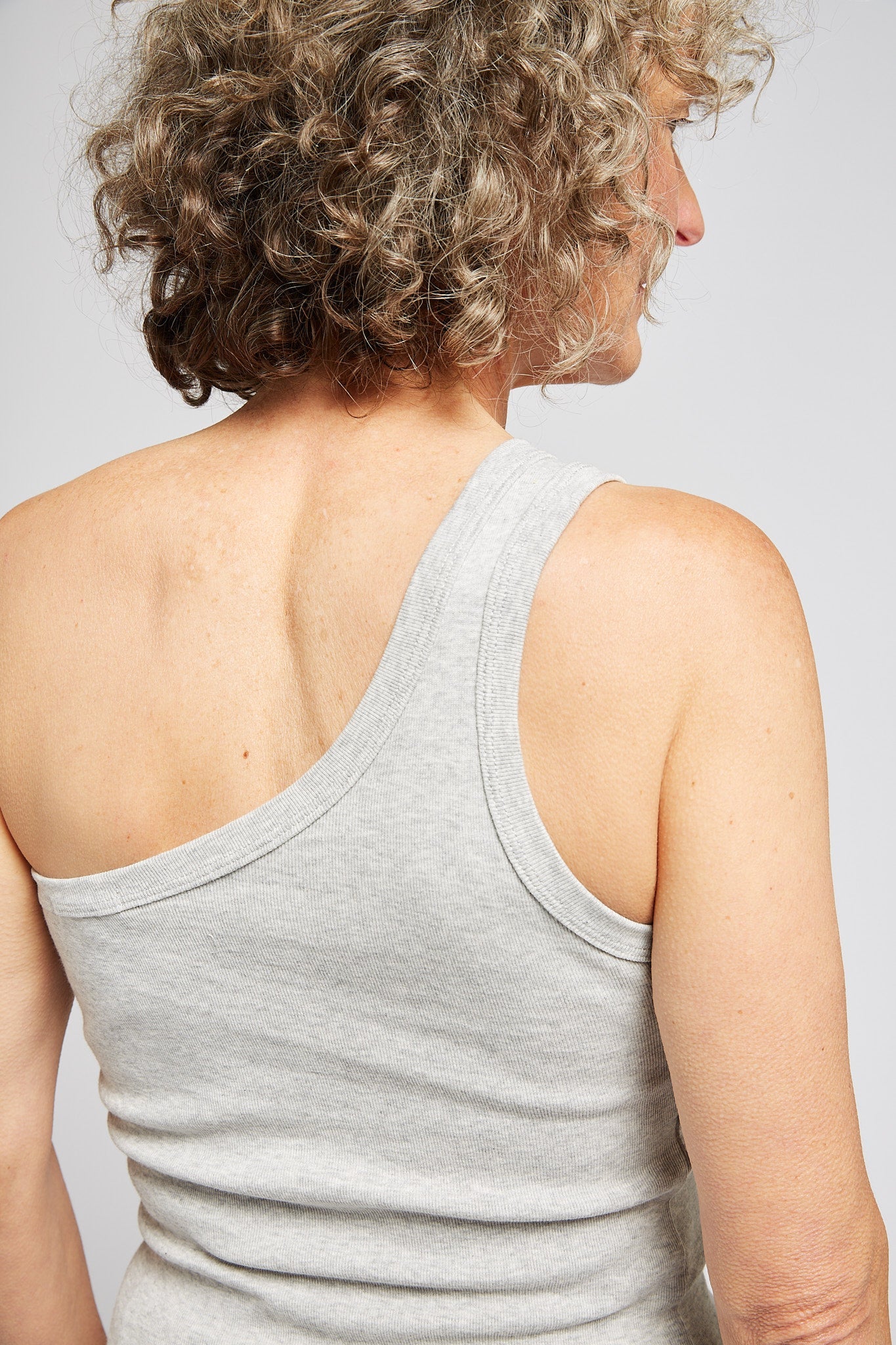 A.BCH A.44 Grey Marle 1 Shoulder Rib Tank in Organic Cotton