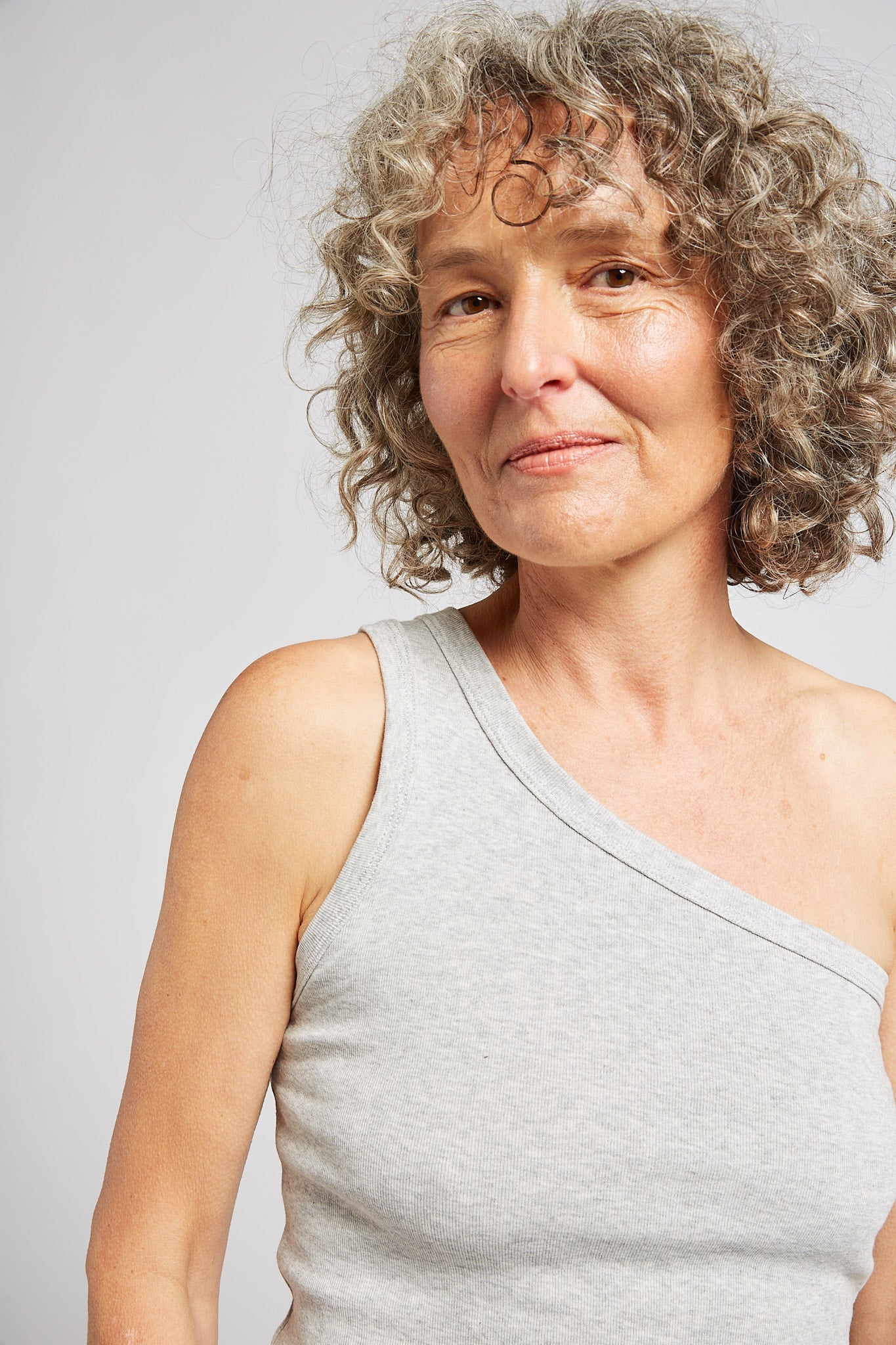 A.BCH A.44 Grey Marle 1 Shoulder Rib Tank in Organic Cotton