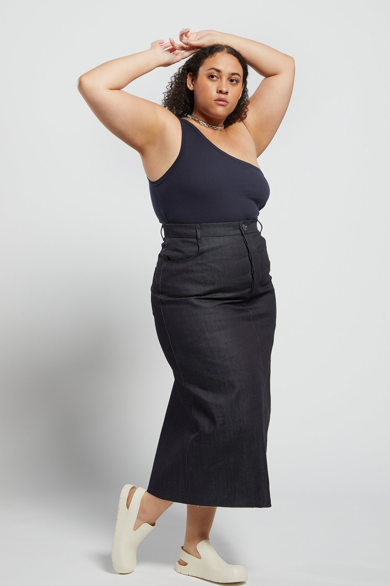 A.BCH A.44 Navy 1 Shoulder Rib Tank in Organic Cotton