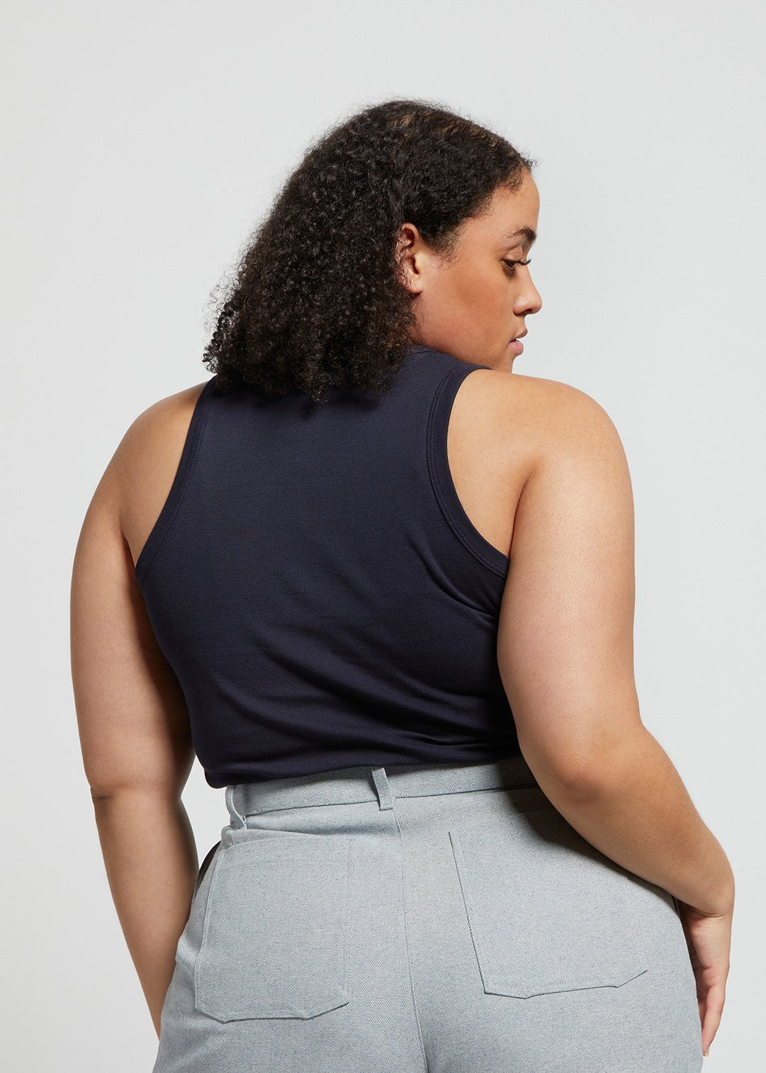 A.BCH A.44 Navy Scoop Neck Rib Tank in Organic Cotton