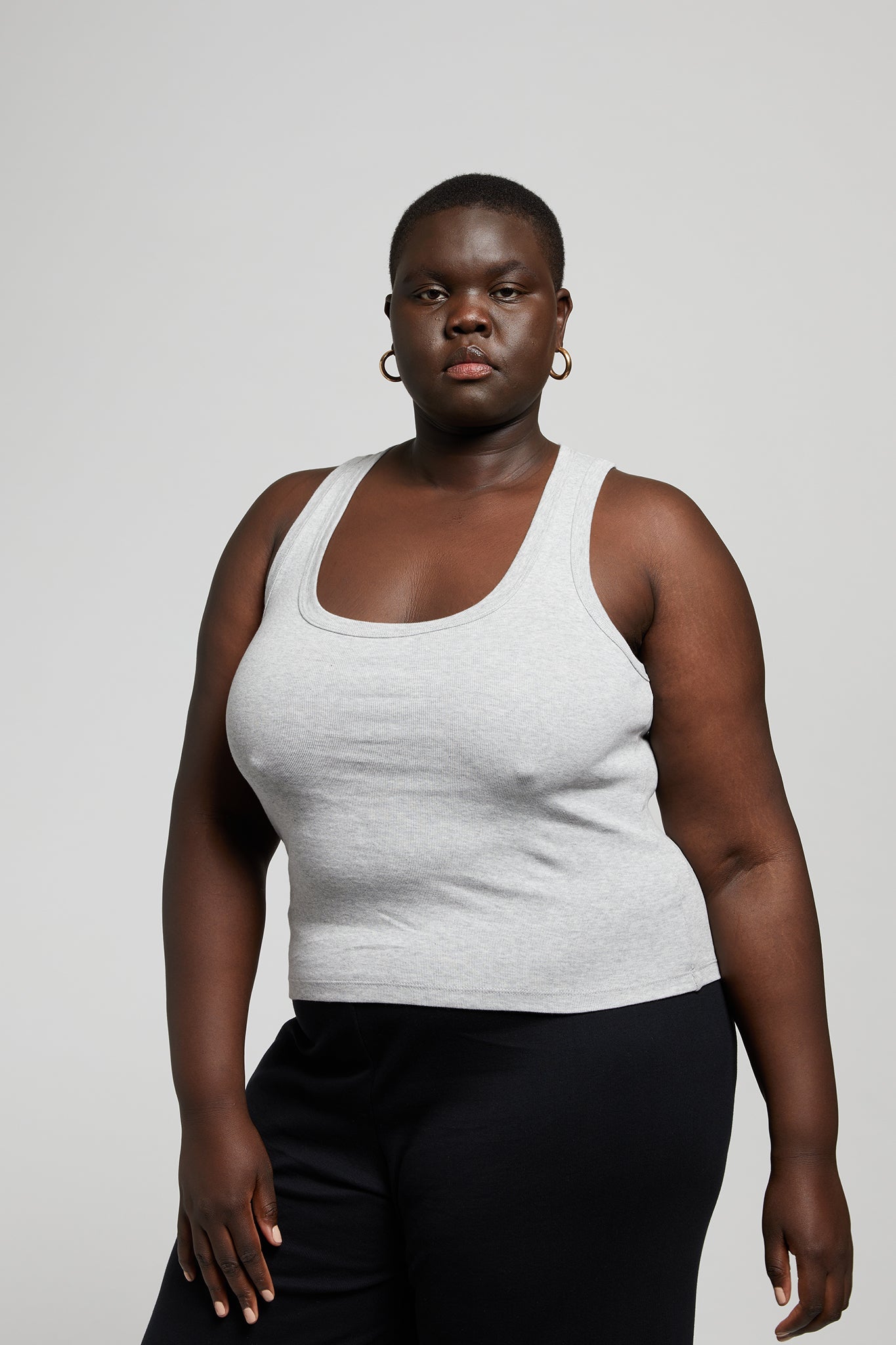A.BCH A.44 Grey Marle Scoop Neck Rib Tank in Organic Cotton