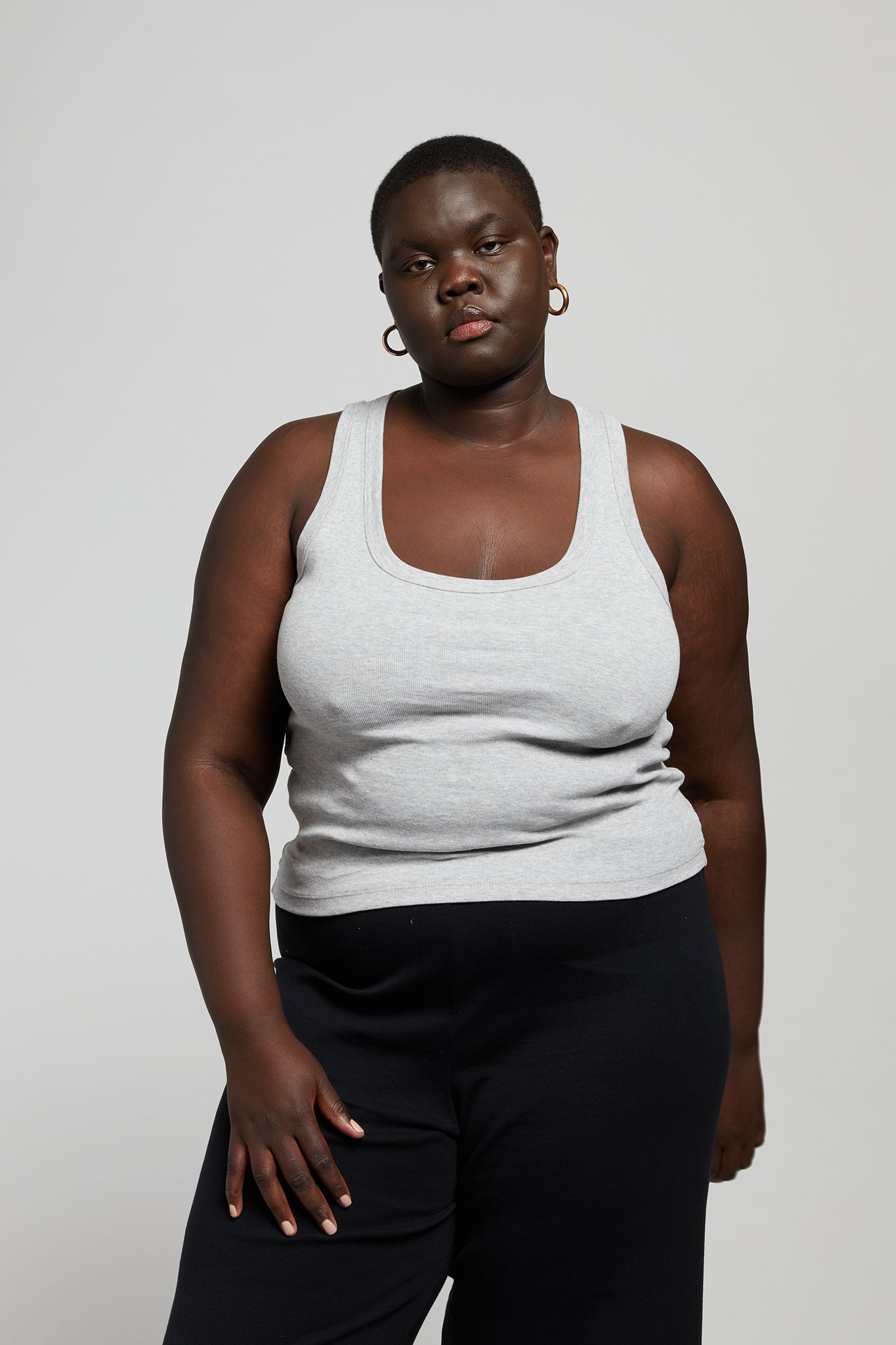 A.BCH A.44 Grey Marle Scoop Neck Rib Tank in Organic Cotton
