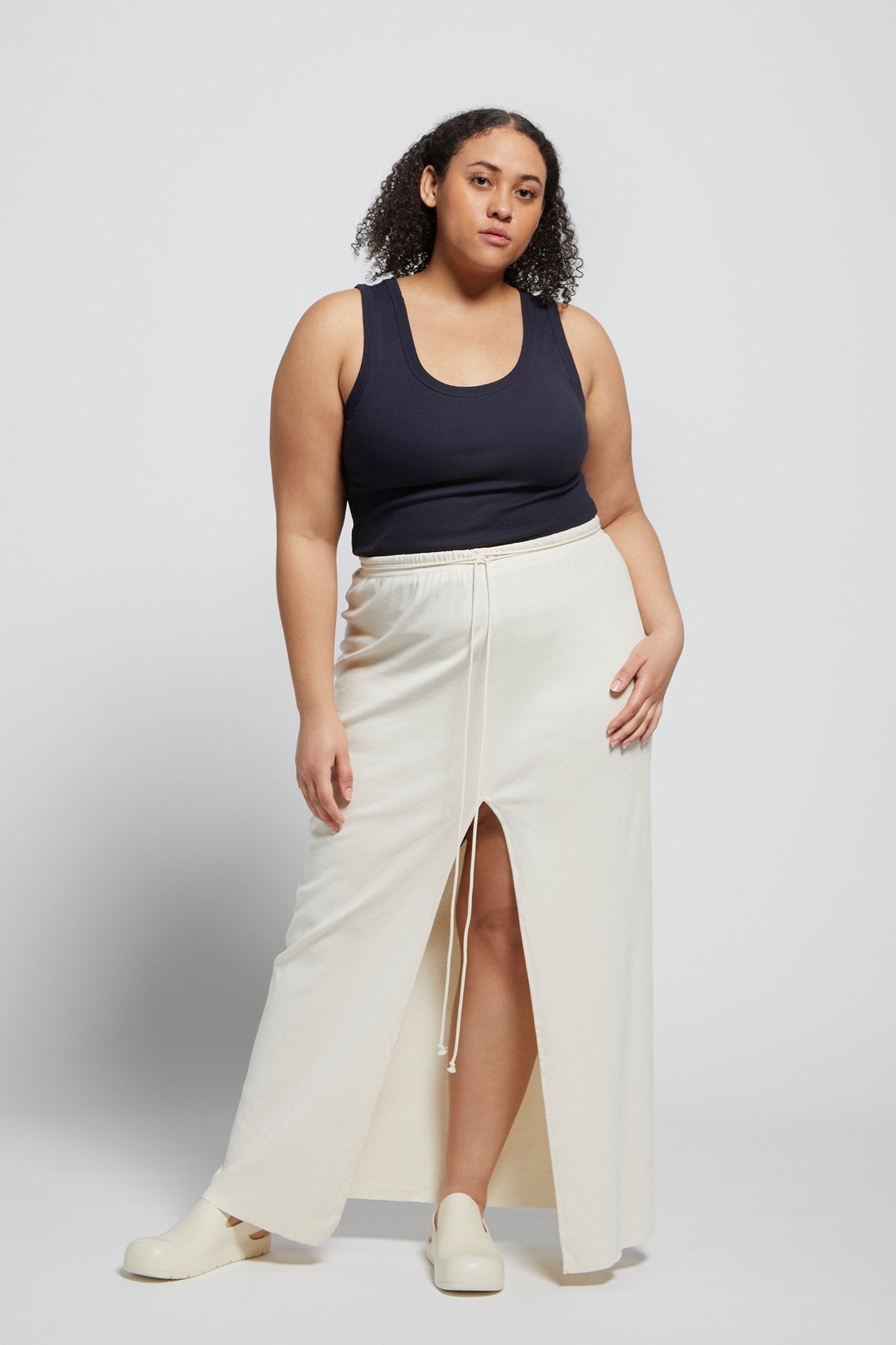 A.BCH A.44 Navy Scoop Neck Rib Tank in Organic Cotton