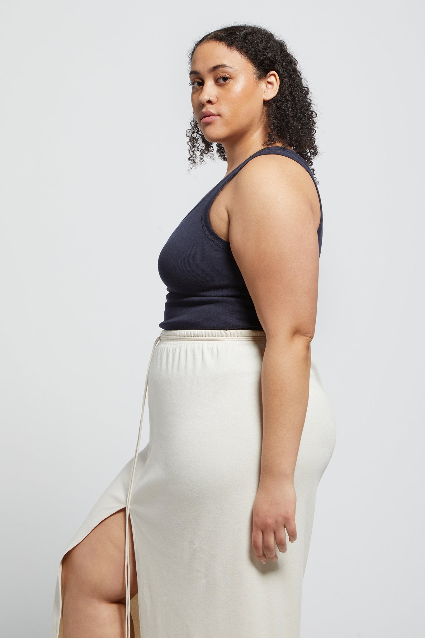 A.BCH A.44 Navy Scoop Neck Rib Tank in Organic Cotton
