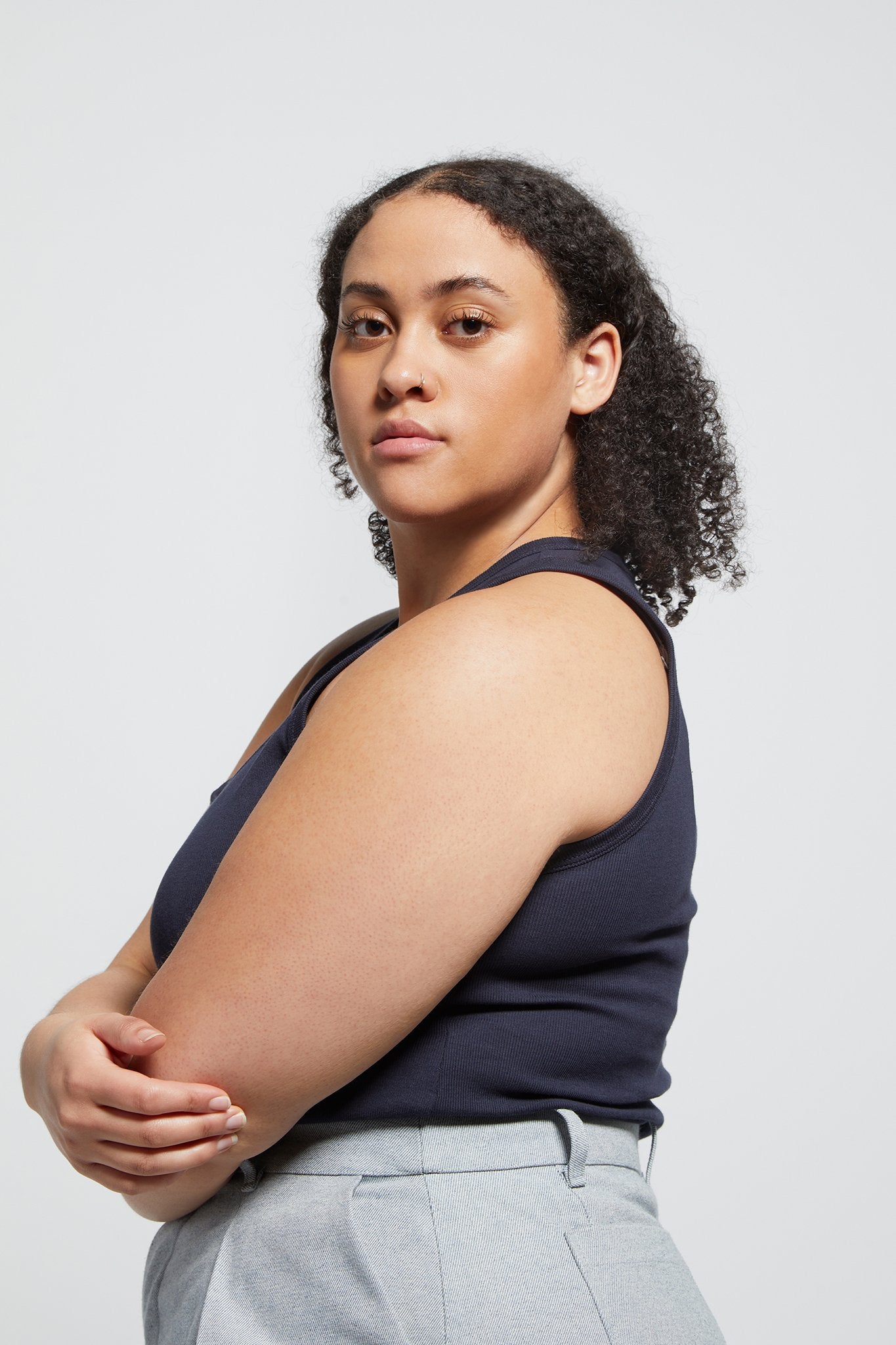 A.BCH A.44 Navy Scoop Neck Rib Tank in Organic Cotton