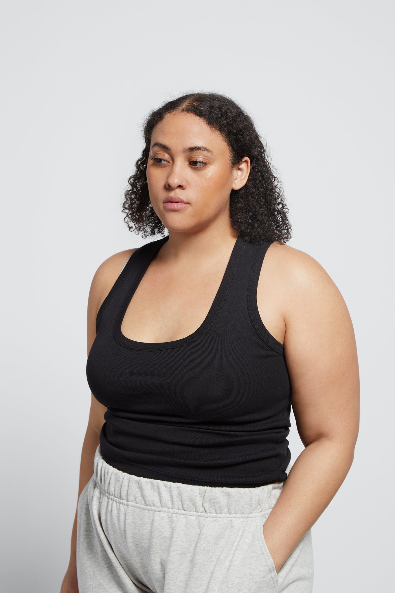 A.BCH A.44 Black Scoop Neck Rib Tank in Organic Cotton