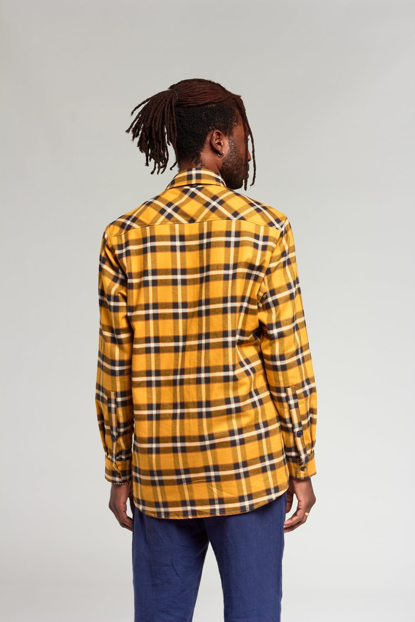 A.BCH A.46 Navy Marigold Plaid Fine Flannel Shirt in Japanese Organic Cotton