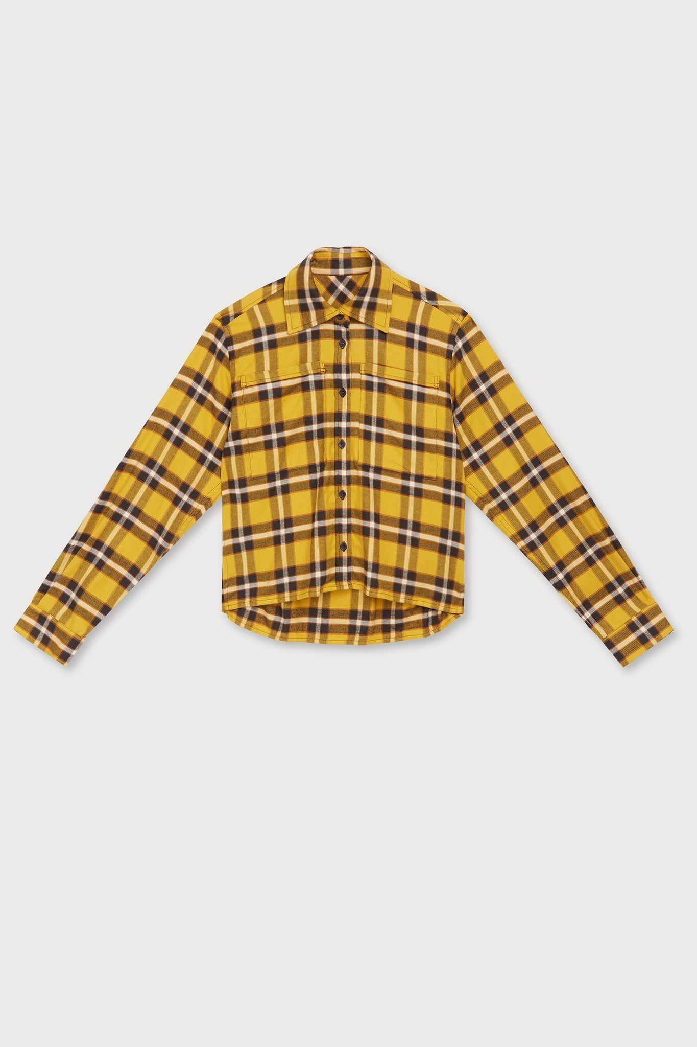 A.BCH A.46 Navy Marigold Plaid Cropped Fine Flannel Shirt in Japanese Organic Cotton