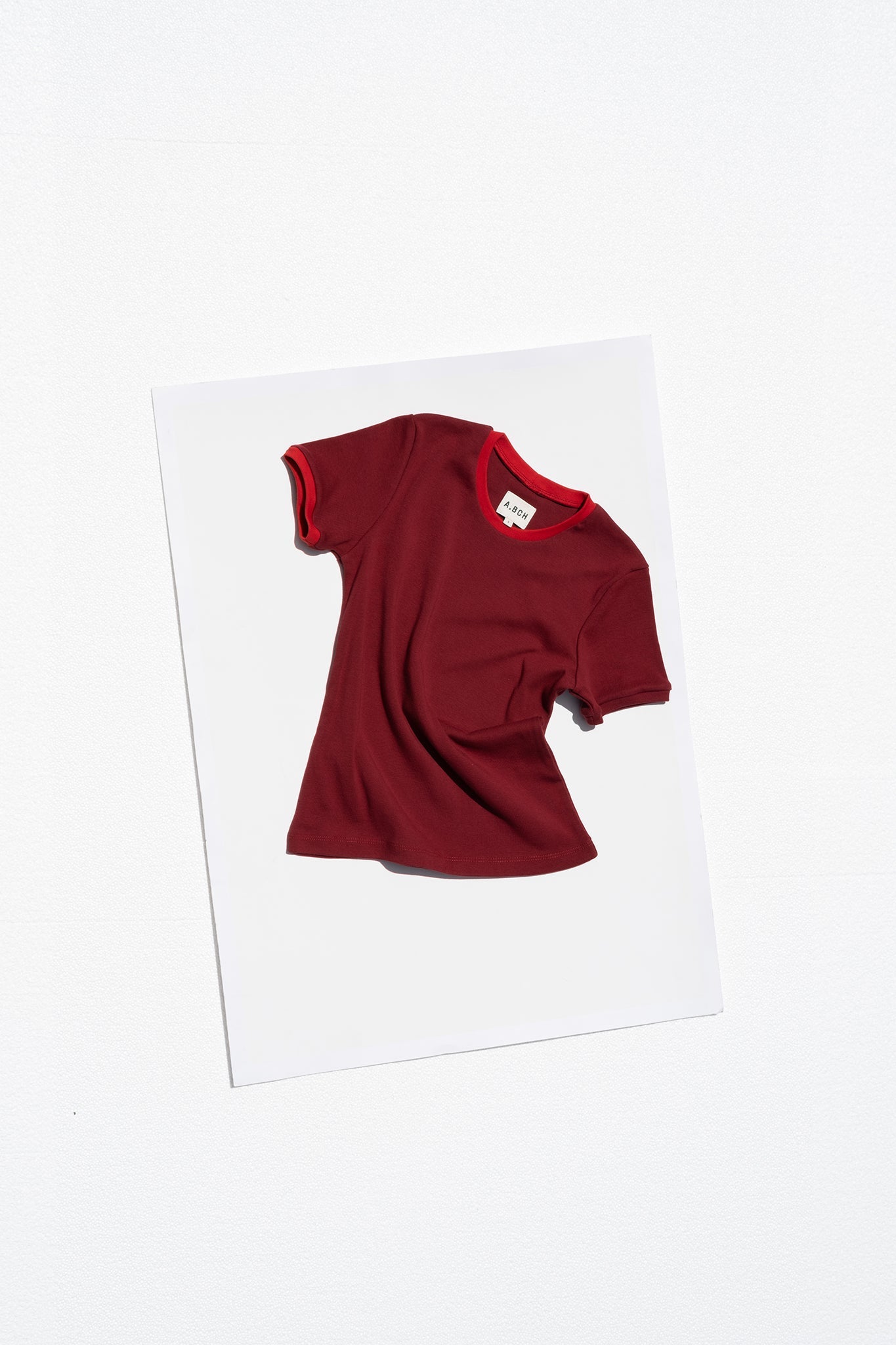 A.BCH A.48 Garnet Contrast Rib T-Shirt in Organic Cotton