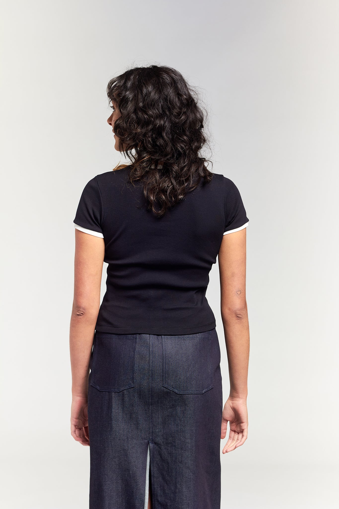 A.BCH A.48 Black Contrast Rib T-Shirt in Organic Cotton