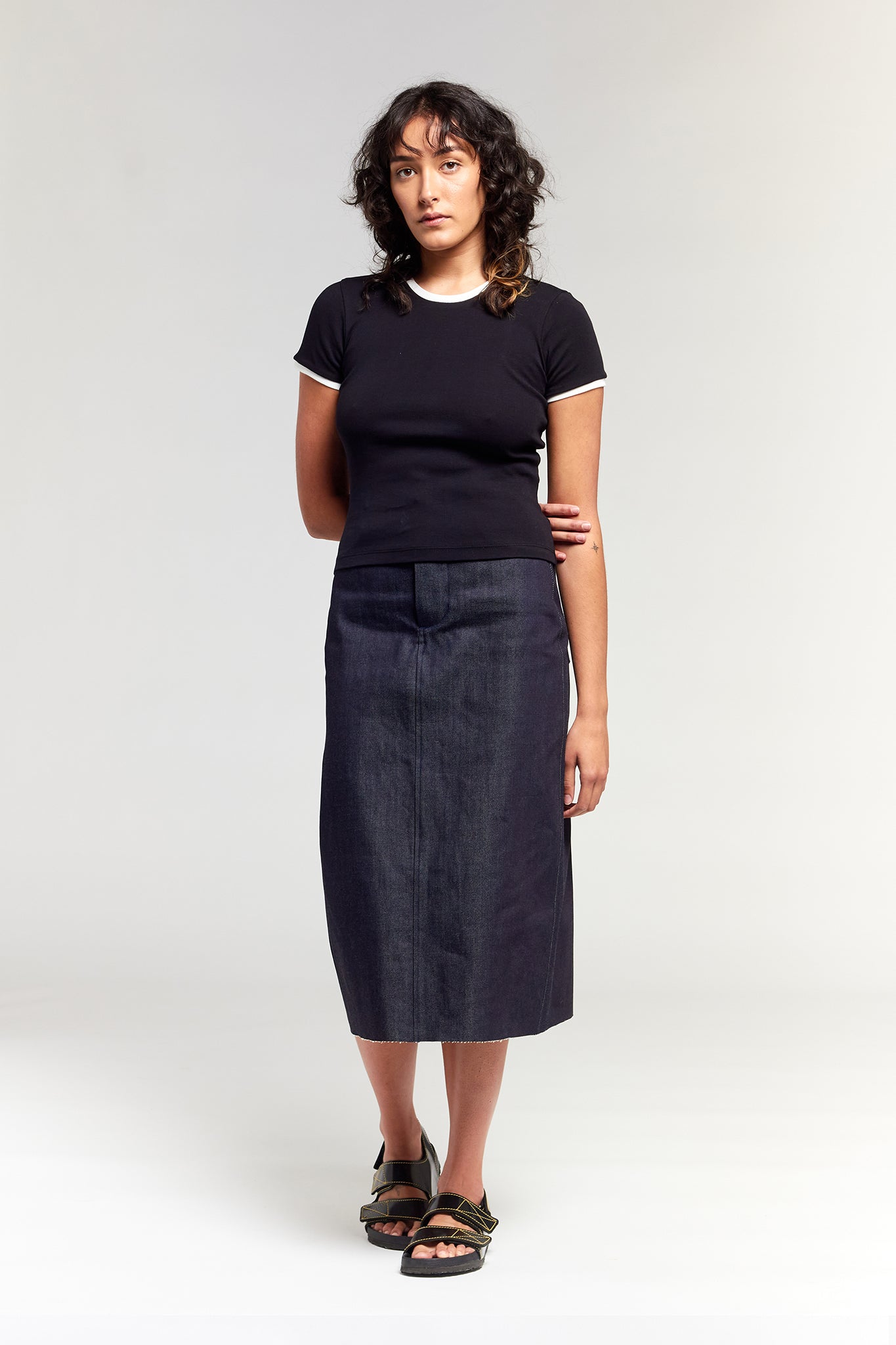 A.BCH A.48 Black Contrast Rib T-Shirt in Organic Cotton