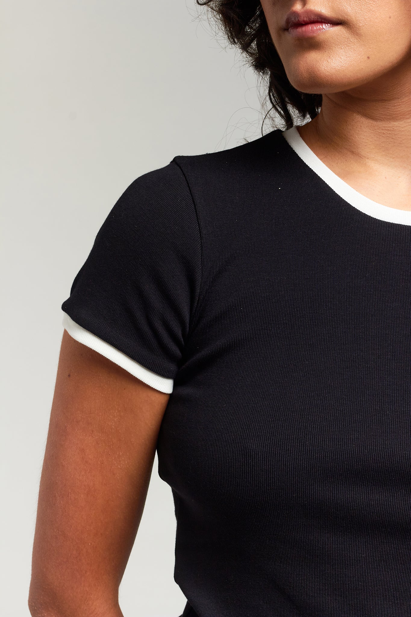 A.BCH A.48 Black Contrast Rib T-Shirt in Organic Cotton