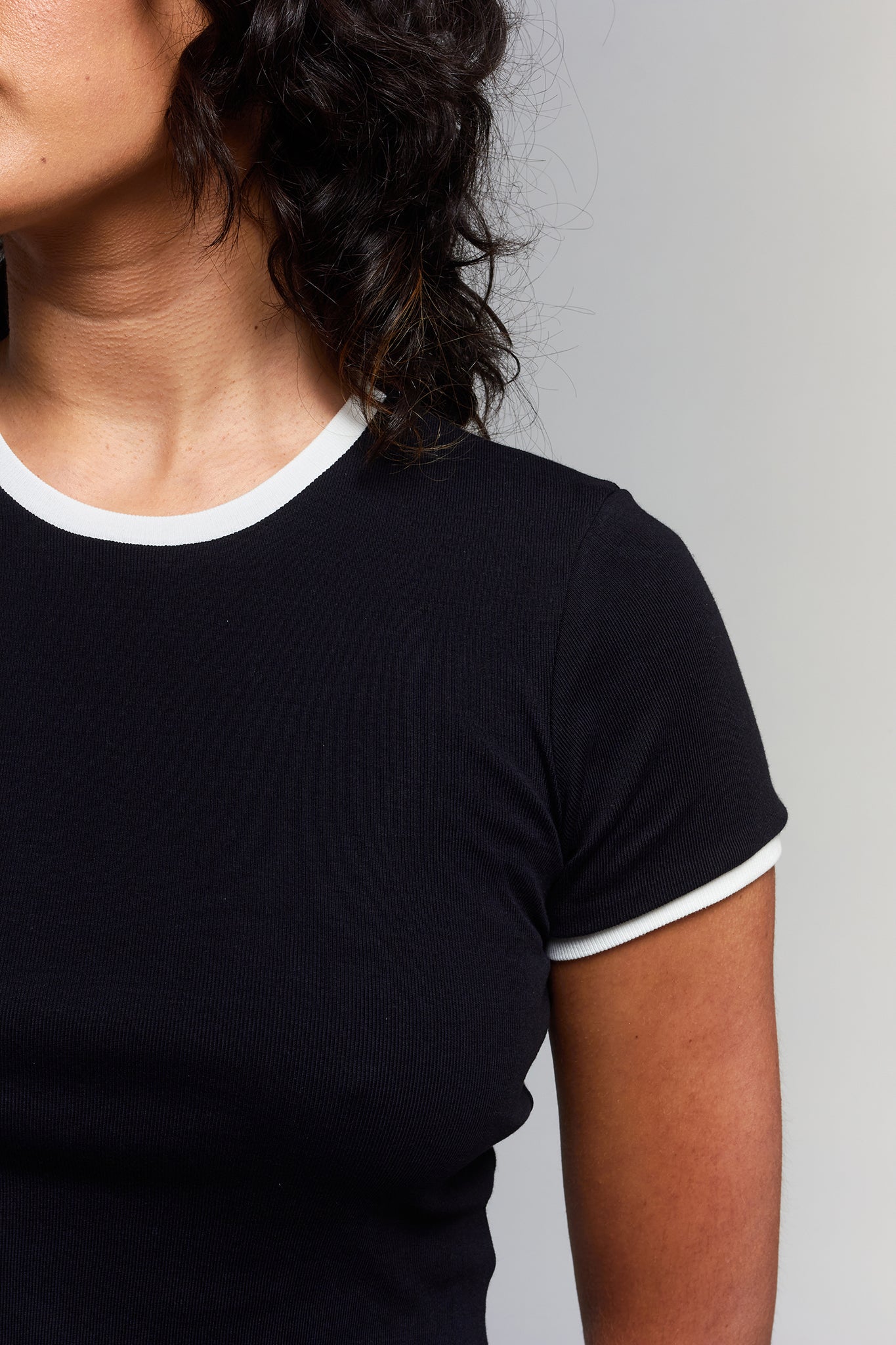 A.BCH A.48 Black Contrast Rib T-Shirt in Organic Cotton