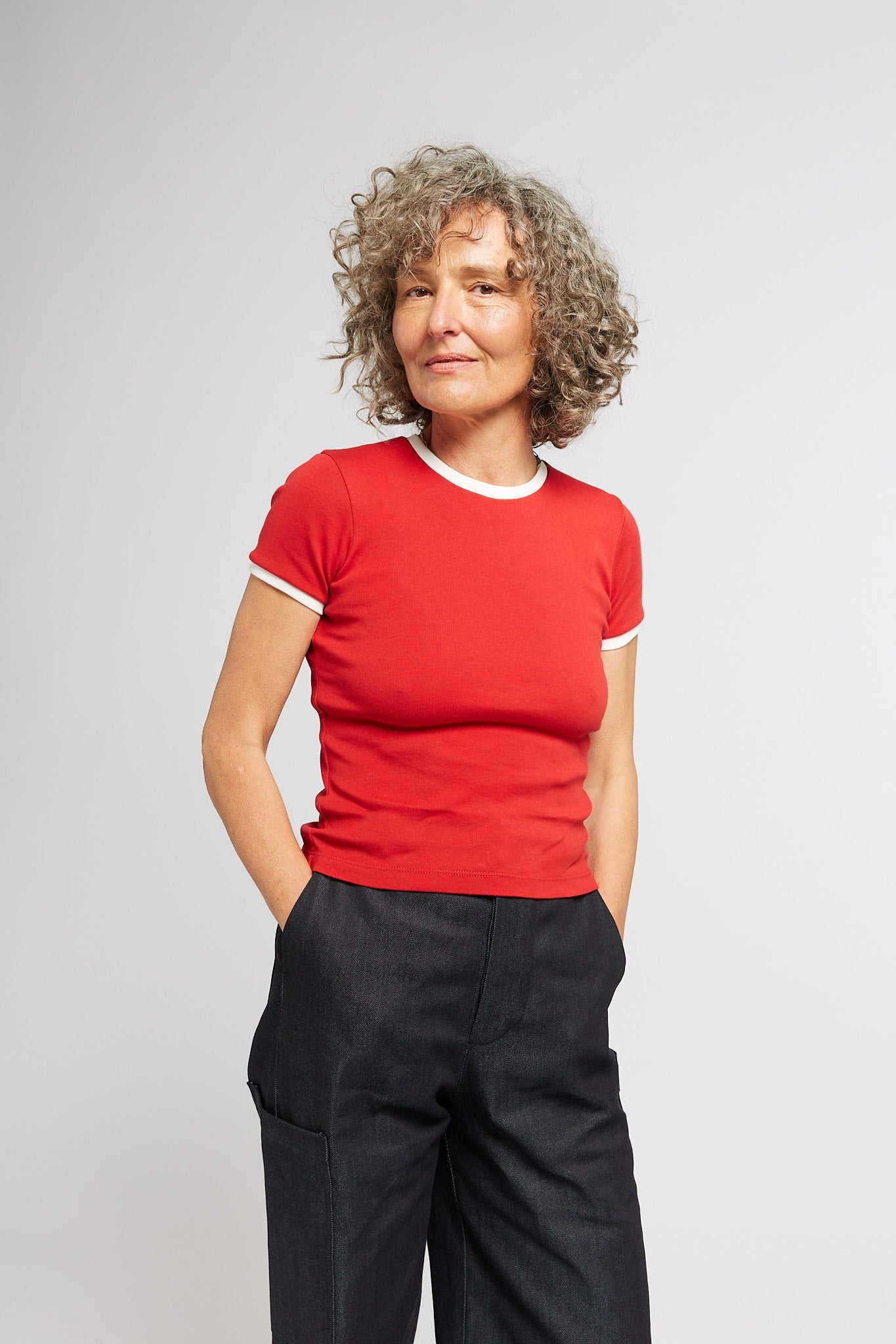 A.BCH A.48 Cherry Contrast Rib T-Shirt in Organic Cotton