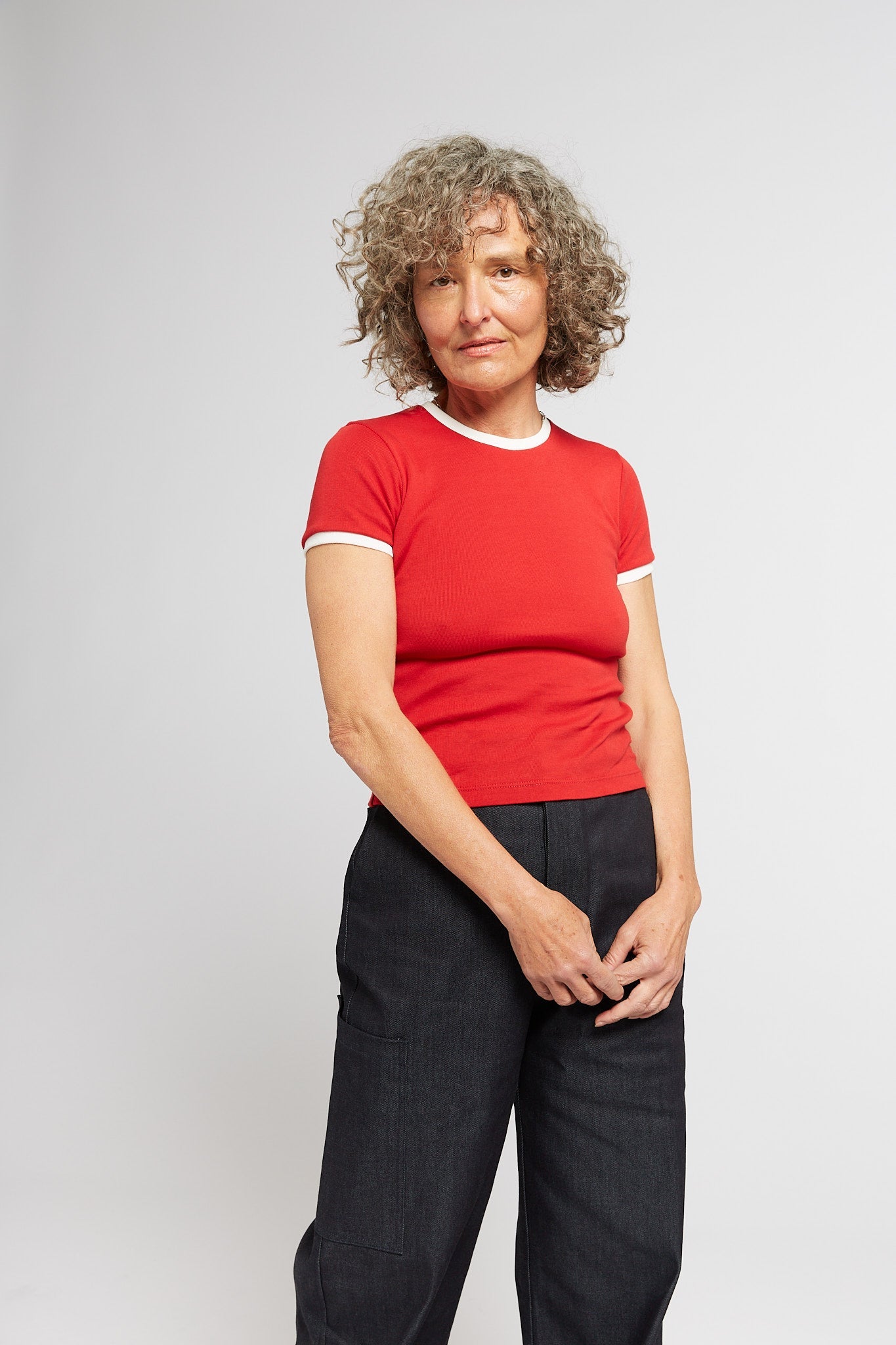 A.BCH A.48 Cherry Contrast Rib T-Shirt in Organic Cotton
