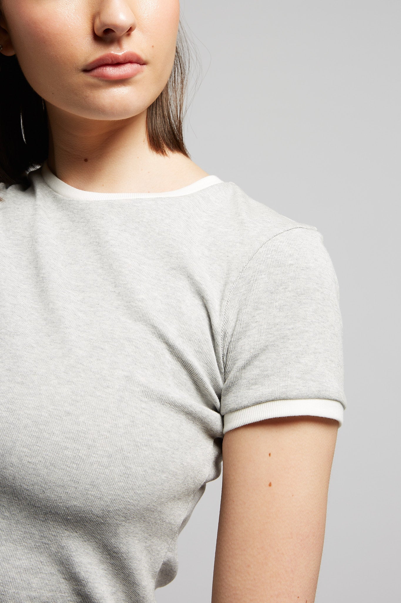 A.BCH A.48 Grey Marle Contrast Rib T-Shirt in Organic Cotton