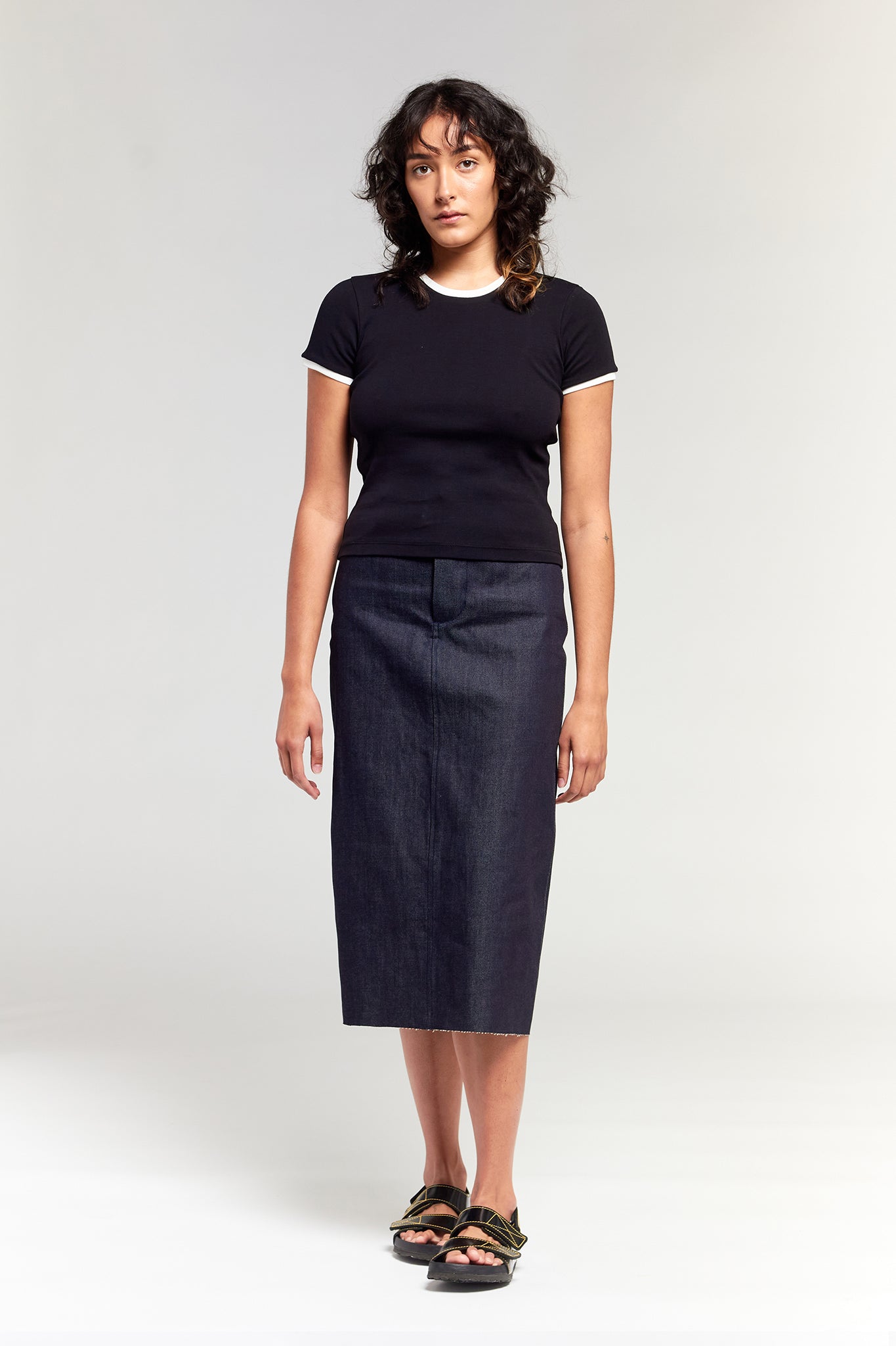 A.BCH A.48 Black Contrast Rib T-Shirt in Organic Cotton