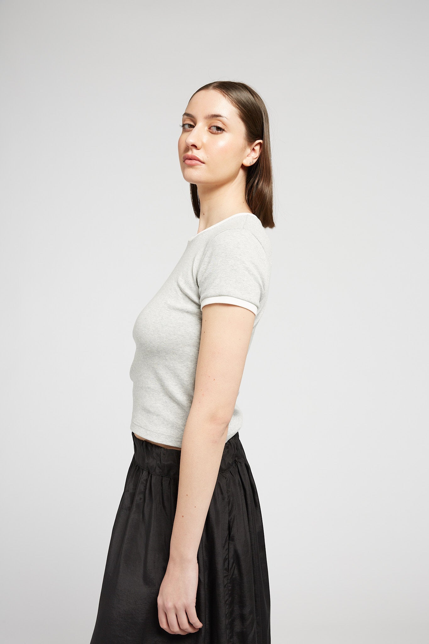 A.BCH A.48 Grey Marle Contrast Rib T-Shirt in Organic Cotton