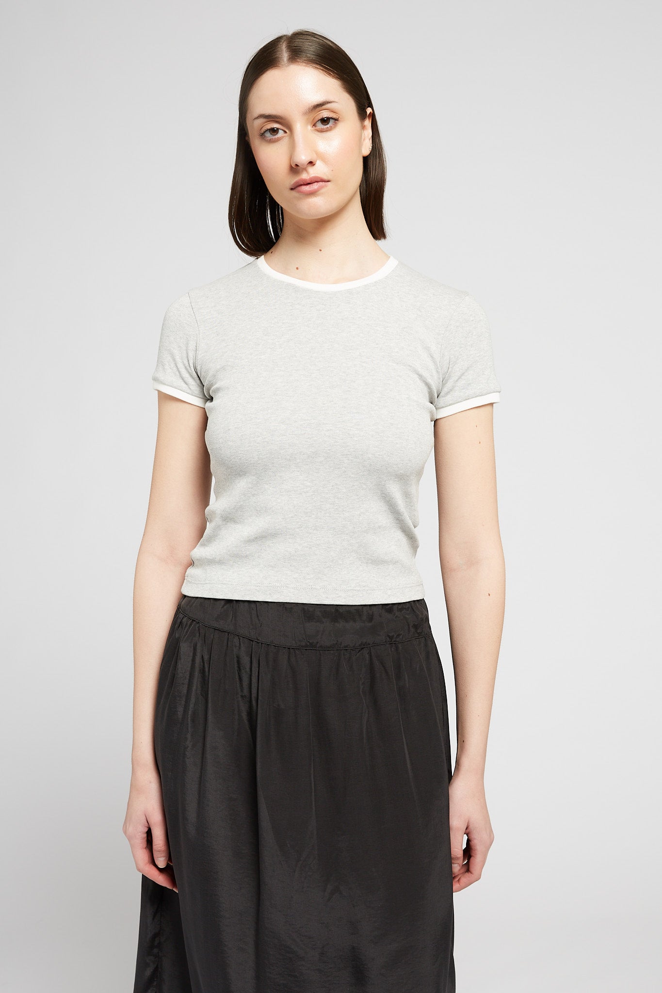 A.BCH A.48 Grey Marle Contrast Rib T-Shirt in Organic Cotton