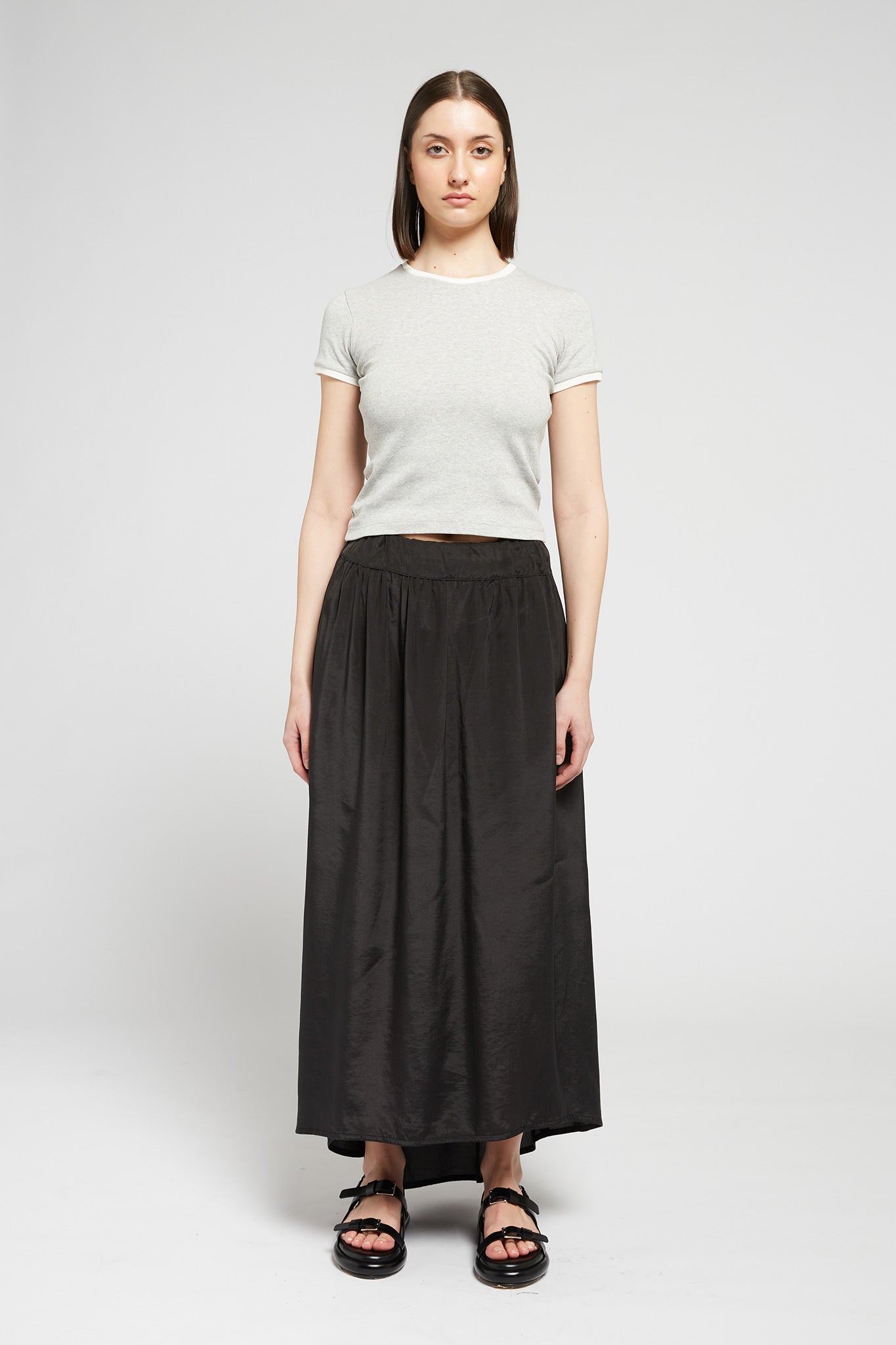 A.BCH A.48 Grey Marle Contrast Rib T-Shirt in Organic Cotton