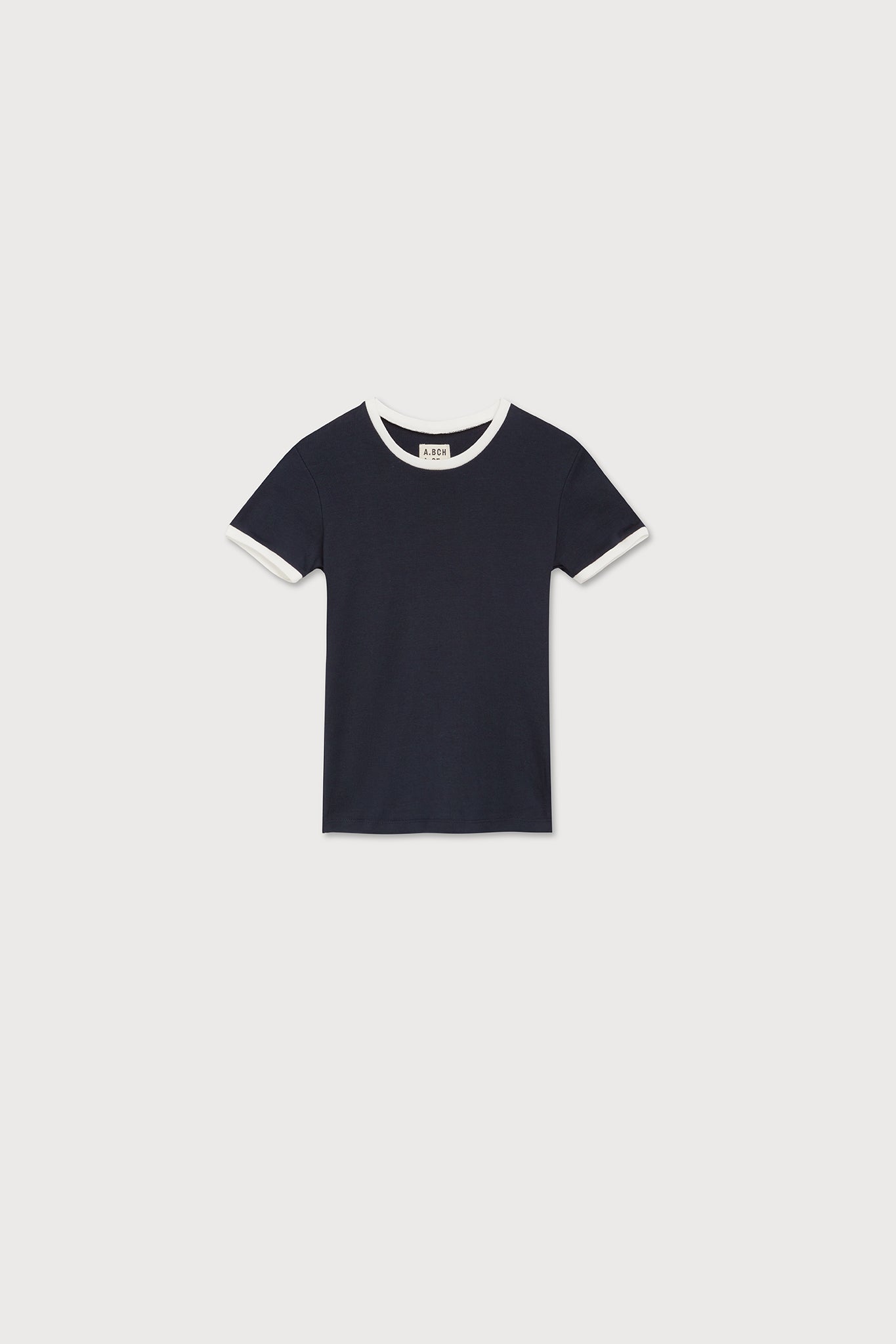 A.BCH A.48 Navy Contrast Rib T-Shirt in Organic Cotton