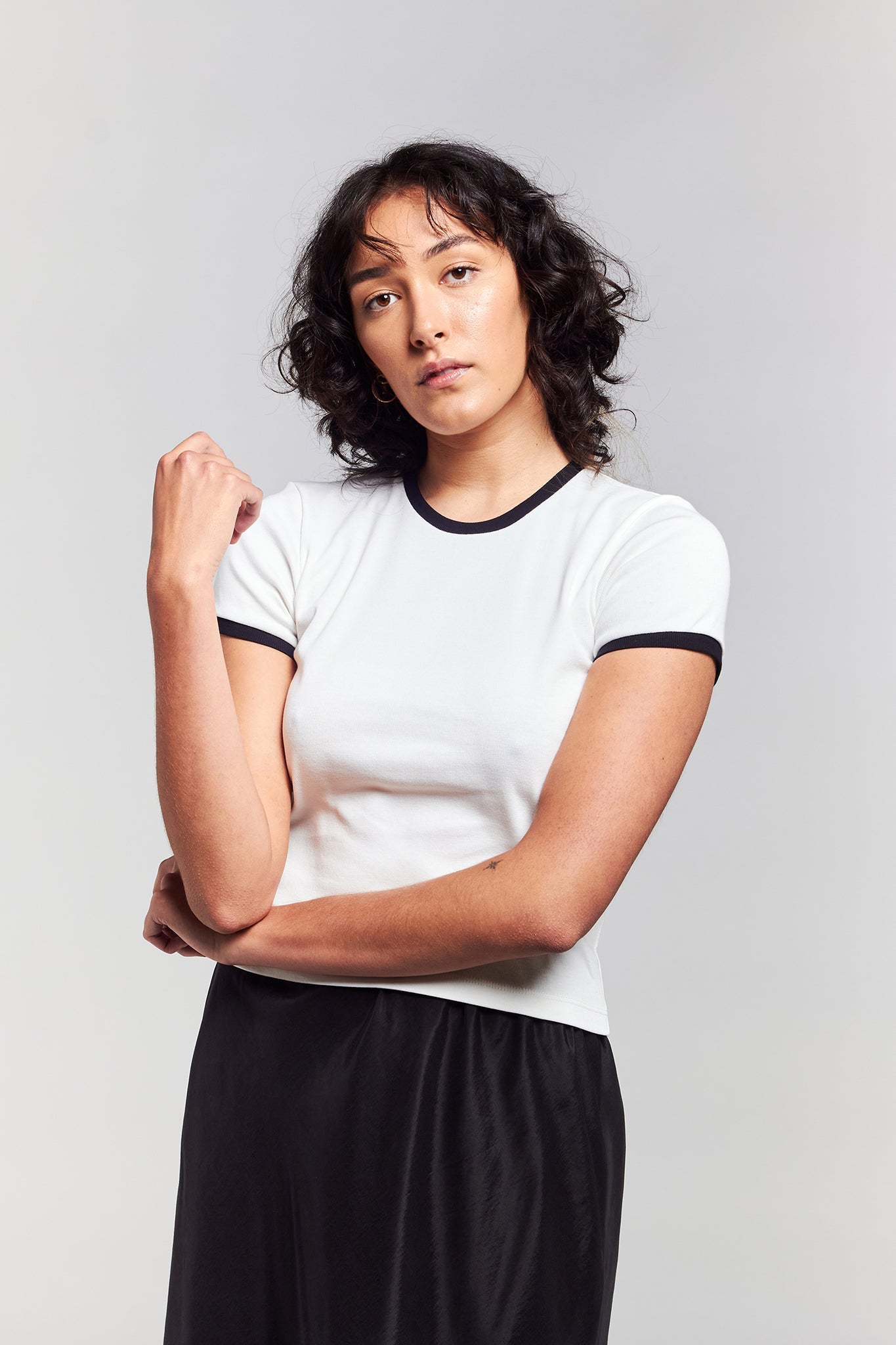 A.BCH A.48 Bone Contrast Rib T-Shirt in Organic Cotton