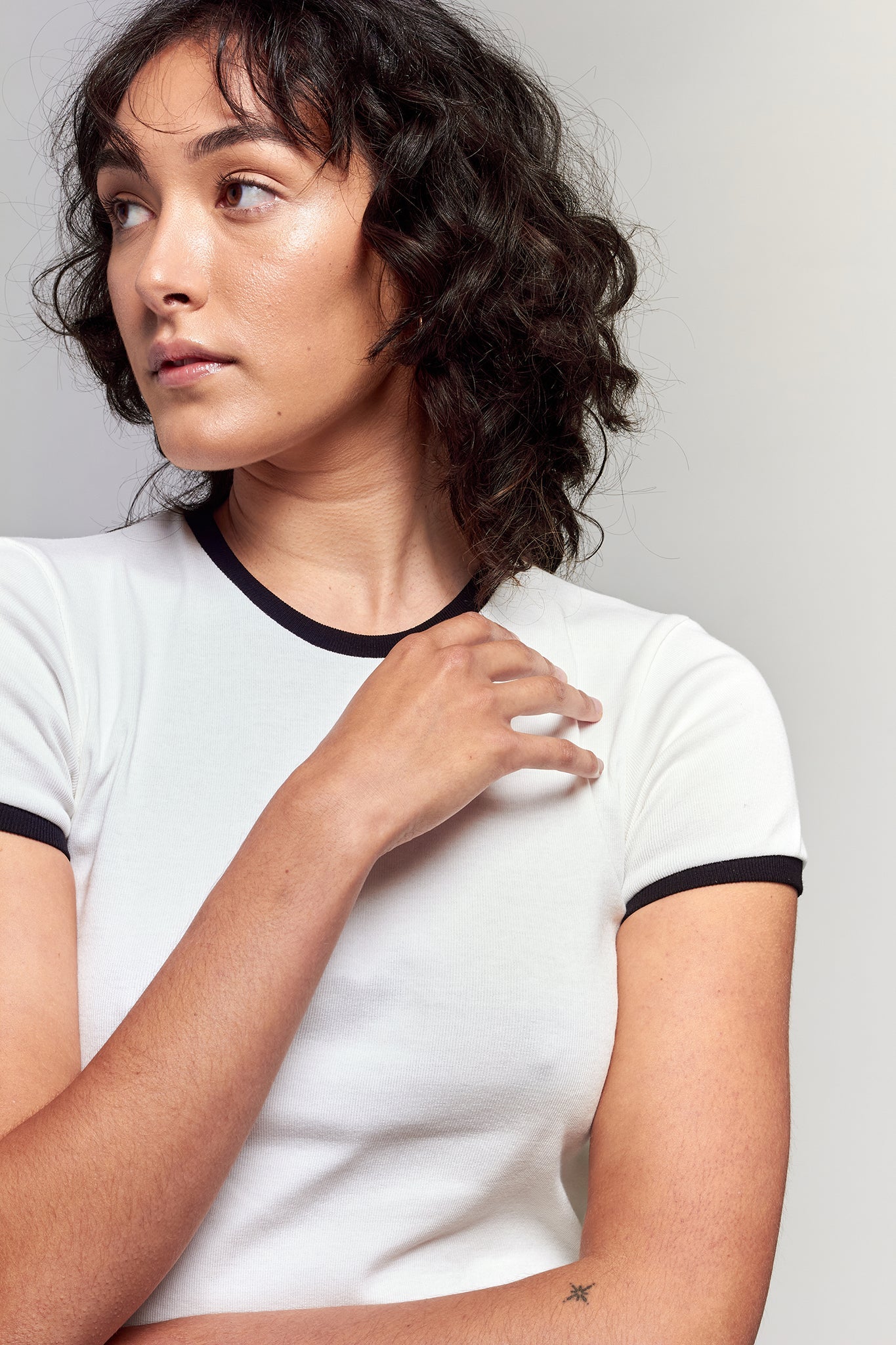 A.BCH A.48 Bone Contrast Rib T-Shirt in Organic Cotton
