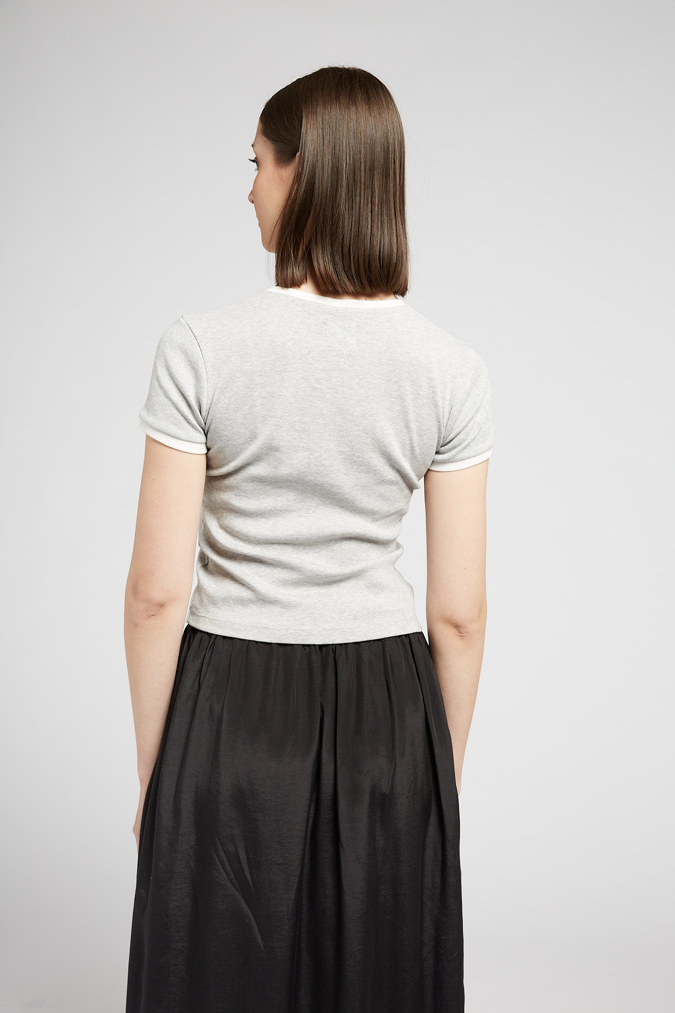 A.BCH A.48 Grey Marle Contrast Rib T-Shirt in Organic Cotton
