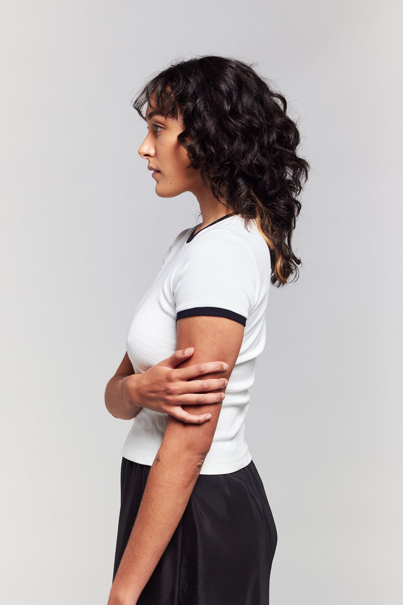 A.BCH A.48 Bone Contrast Rib T-Shirt in Organic Cotton