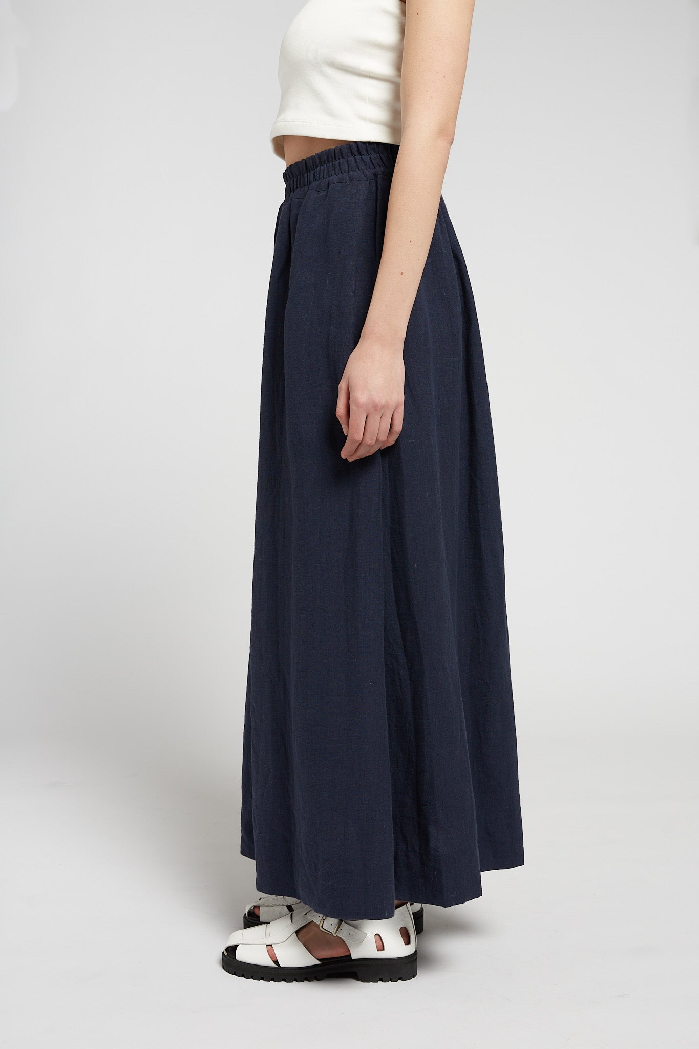 A.BCH A.50 Navy Asymmetric Pleated Skirt in Organic Linen