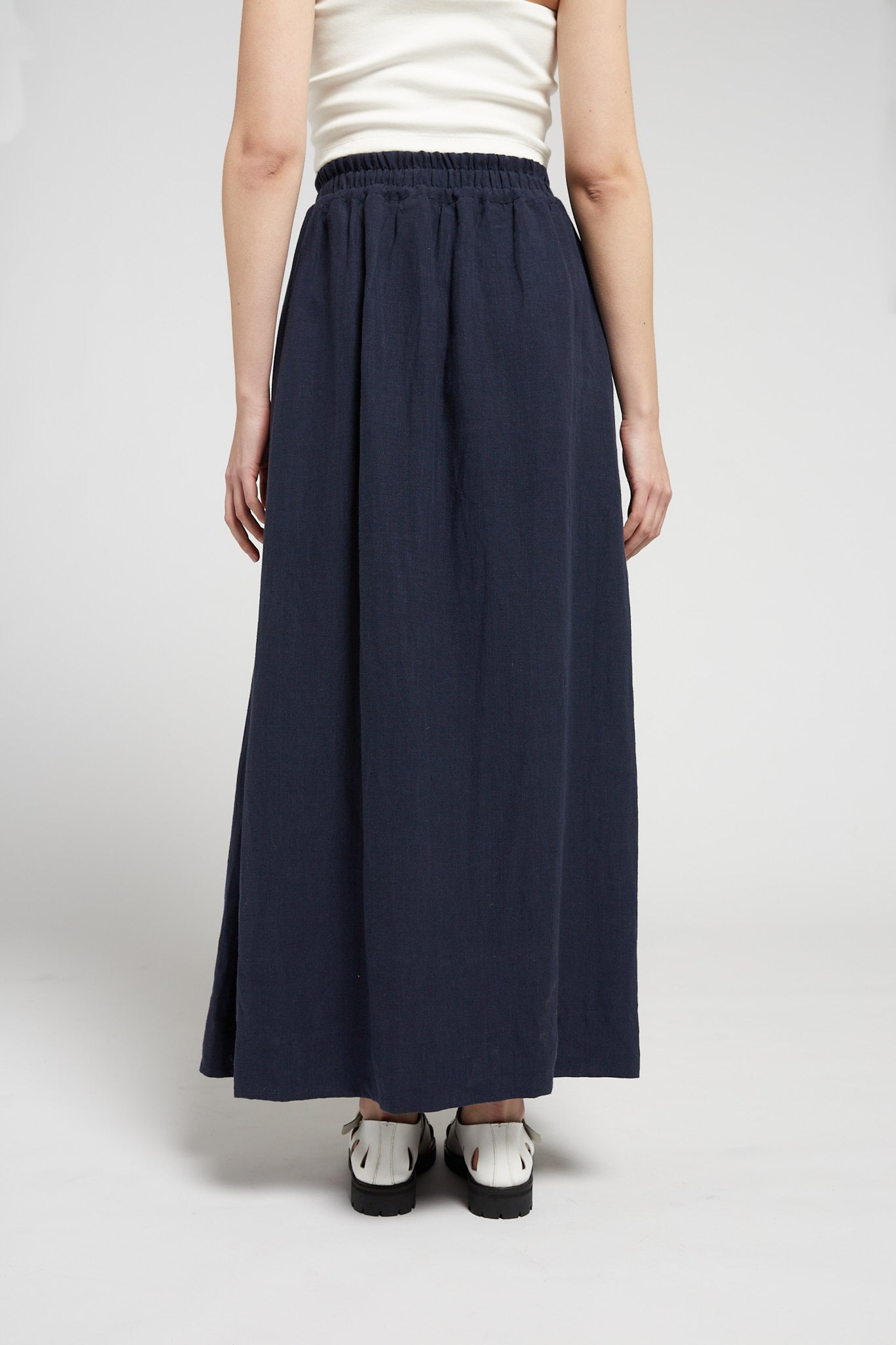 A.BCH A.50 Navy Asymmetric Pleated Skirt in Organic Linen