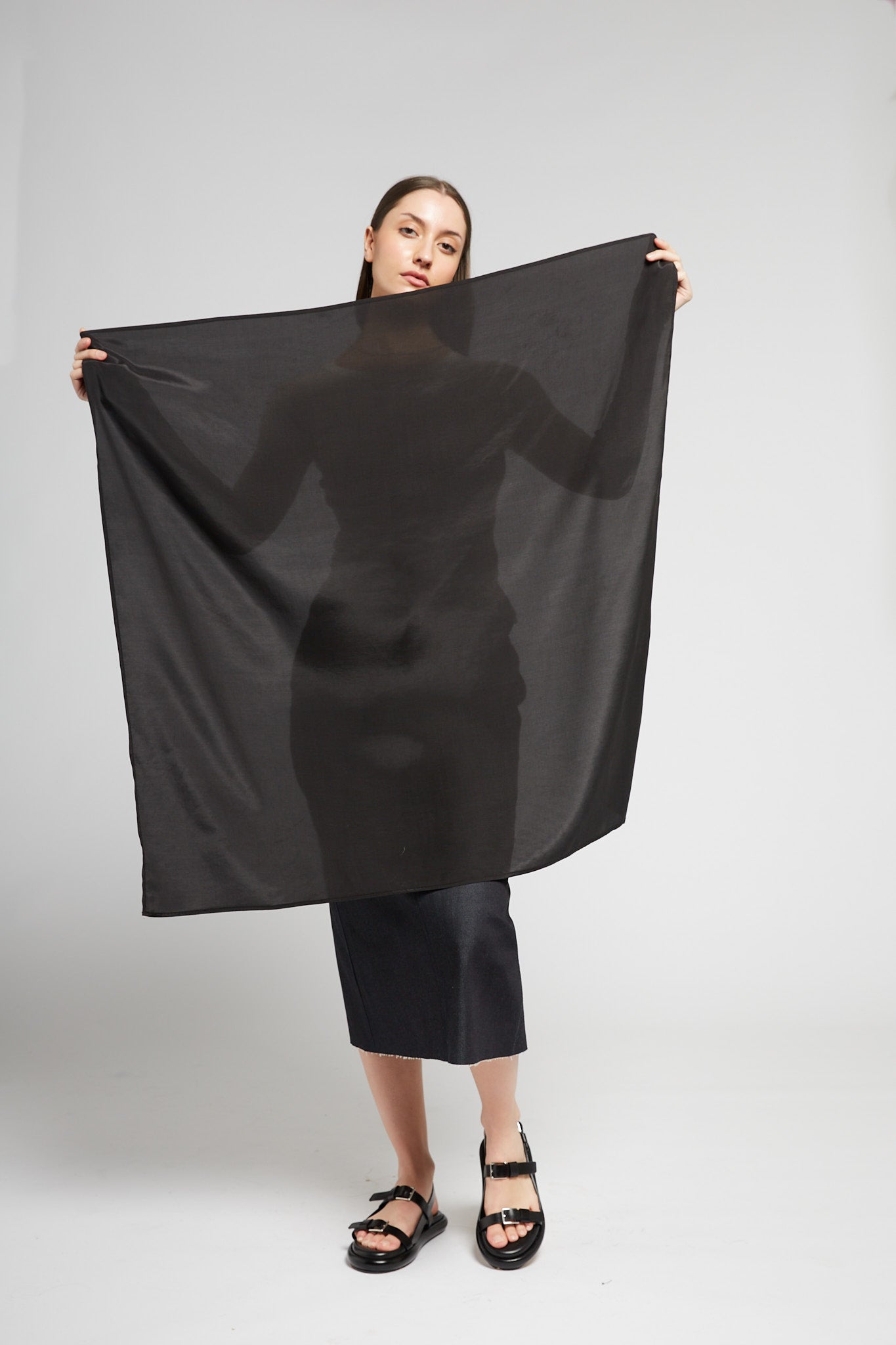A.54 Black Silky Scarf in Tencel