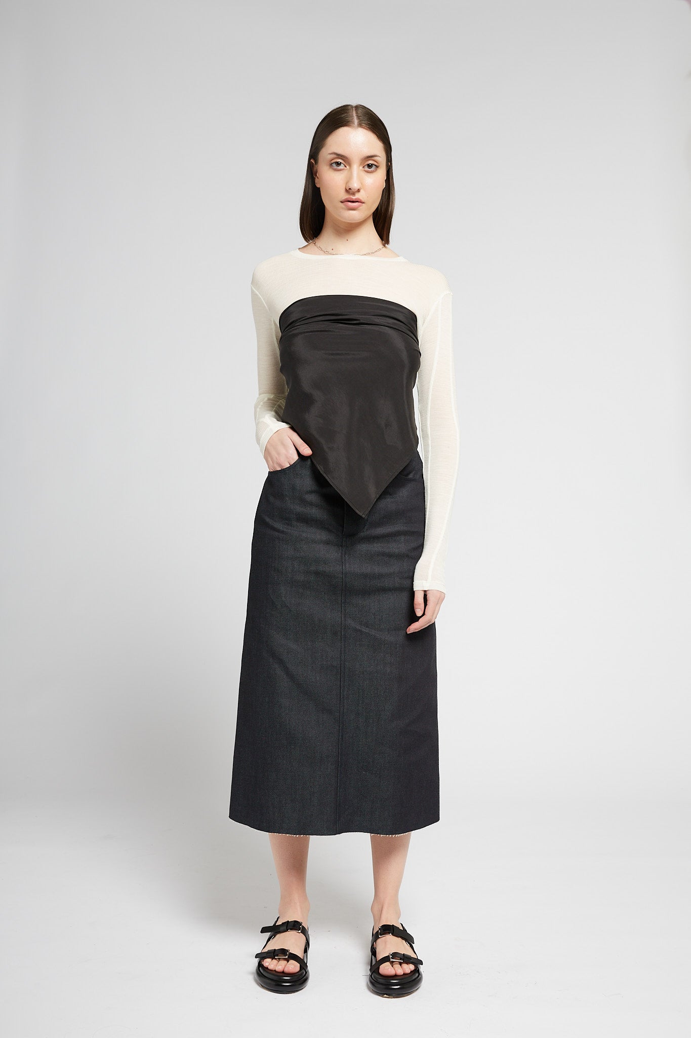 A.54 Black Silky Scarf in Tencel