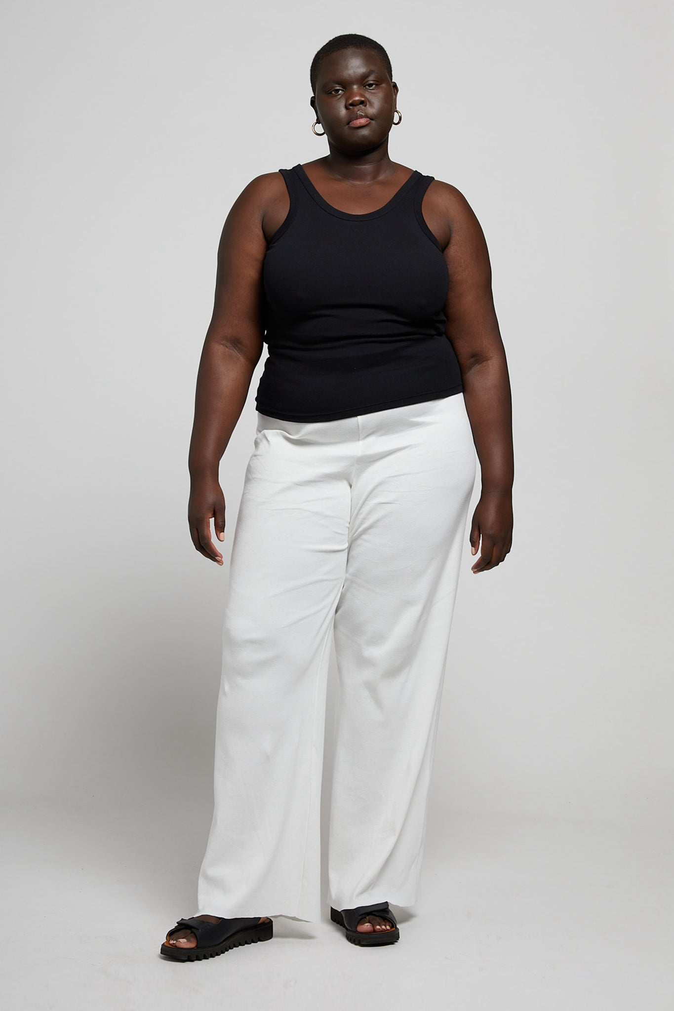 A.BCH A.57 Black Rib Skivvy Trousers in Bone Organic Cotton
