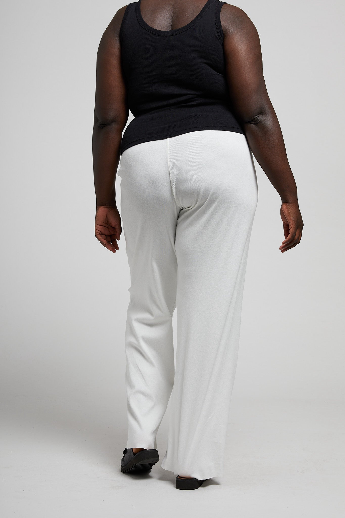 A.BCH A.57 Black Rib Skivvy Trousers in Bone Organic Cotton