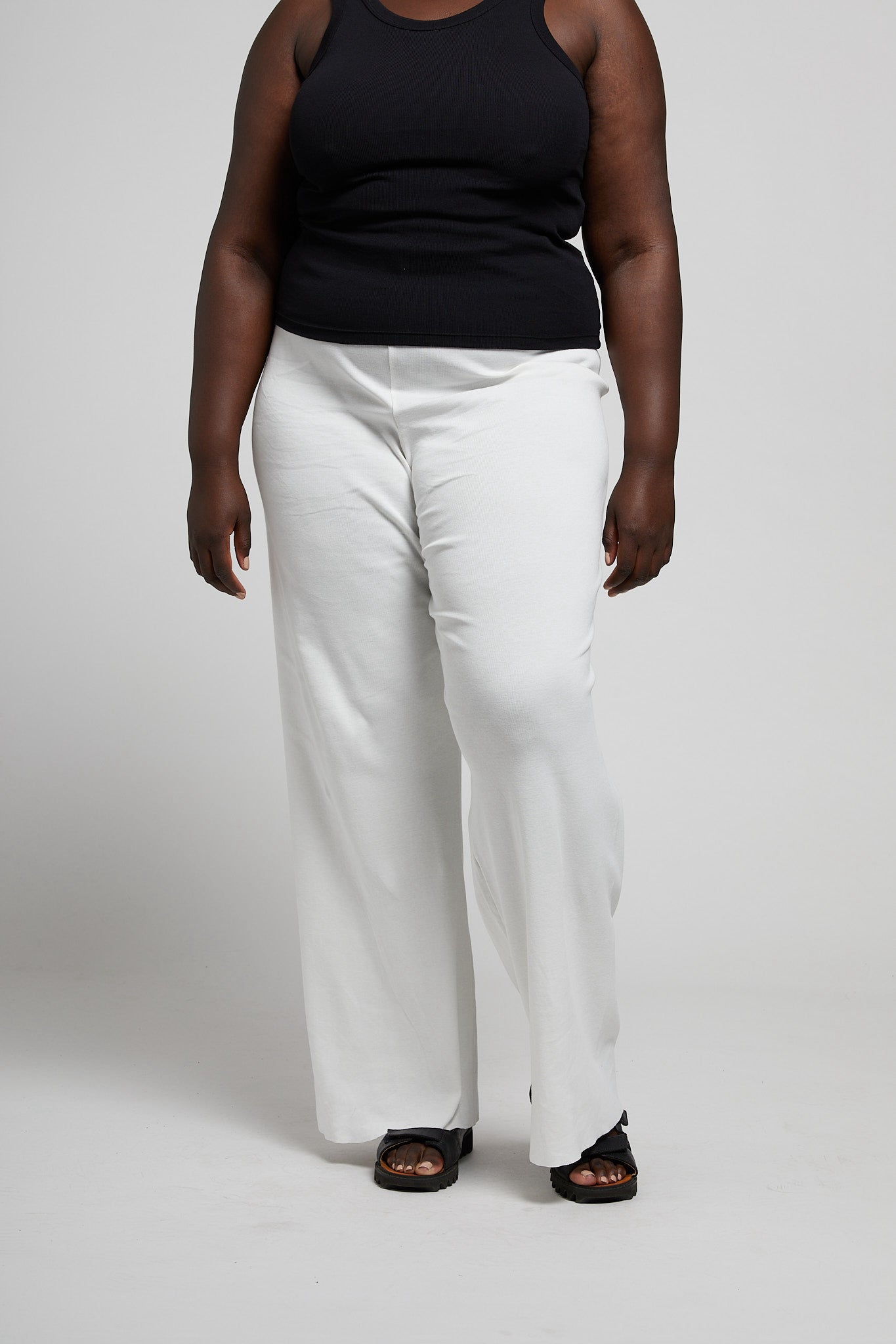 A.BCH A.57 Black Rib Skivvy Trousers in Bone Organic Cotton