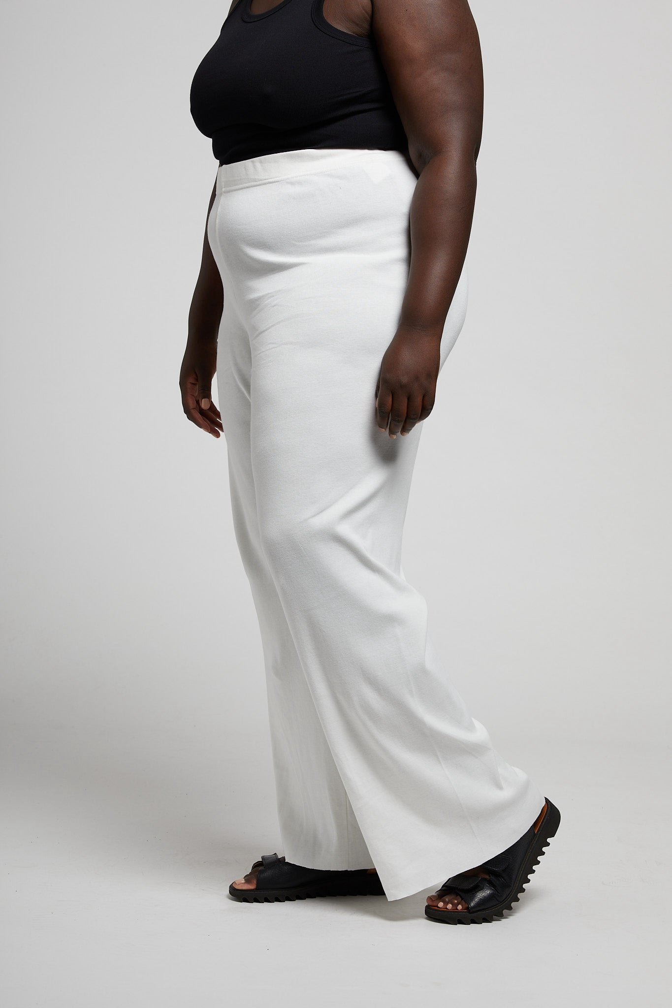 A.BCH A.57 Black Rib Skivvy Trousers in Bone Organic Cotton