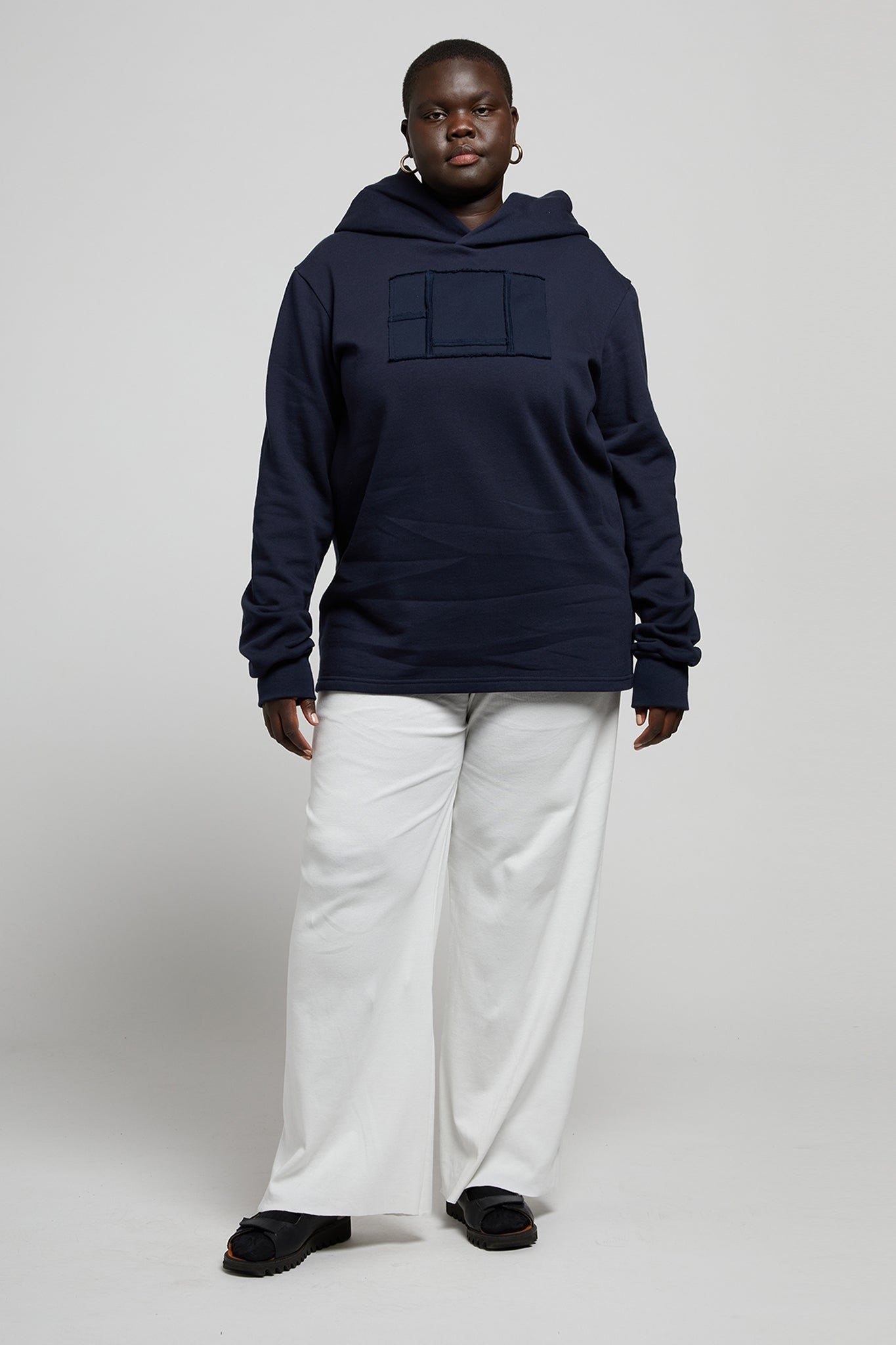 A.62 Navy fleece hood sweater in organic cotton