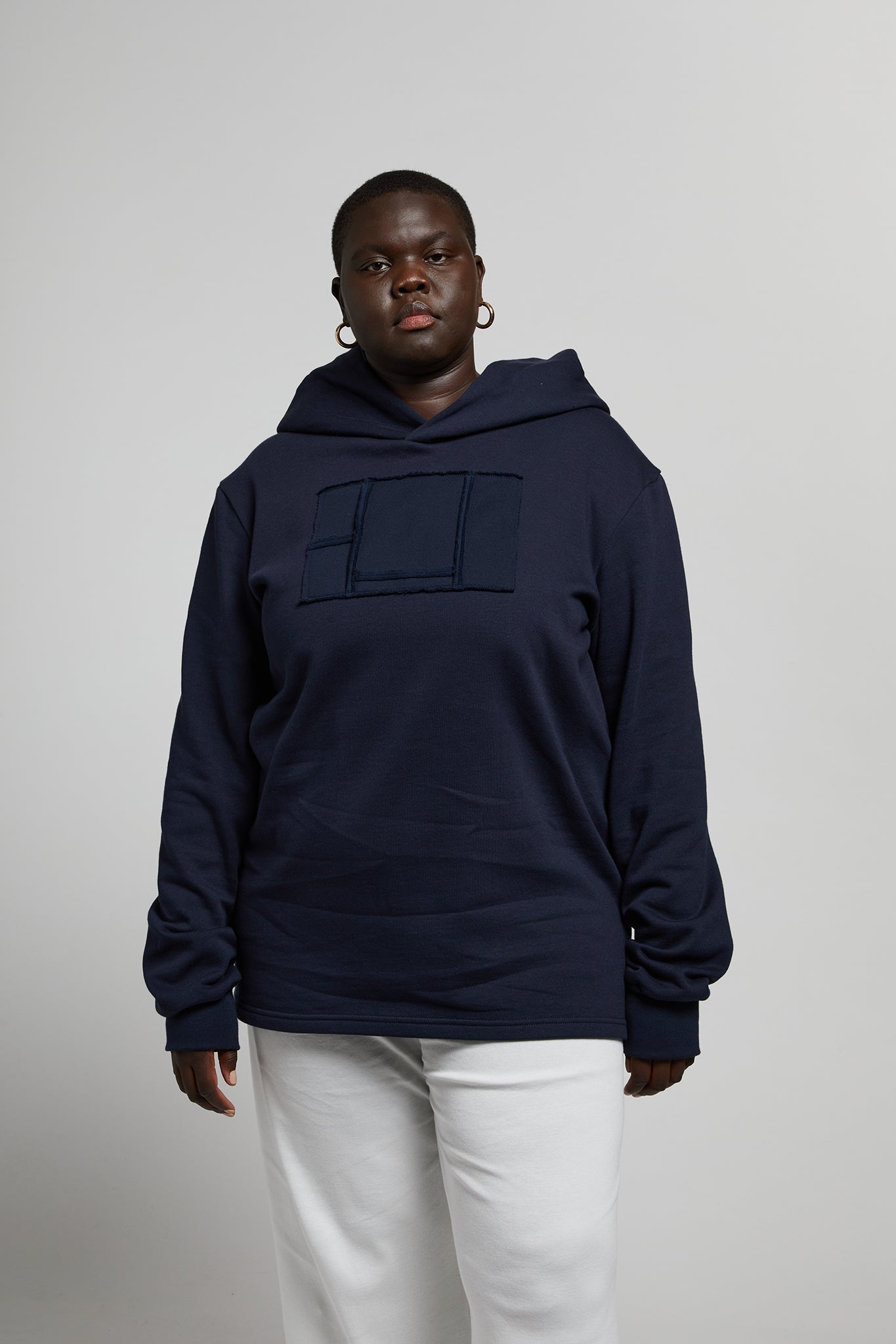 A.62 Navy fleece hood sweater in organic cotton