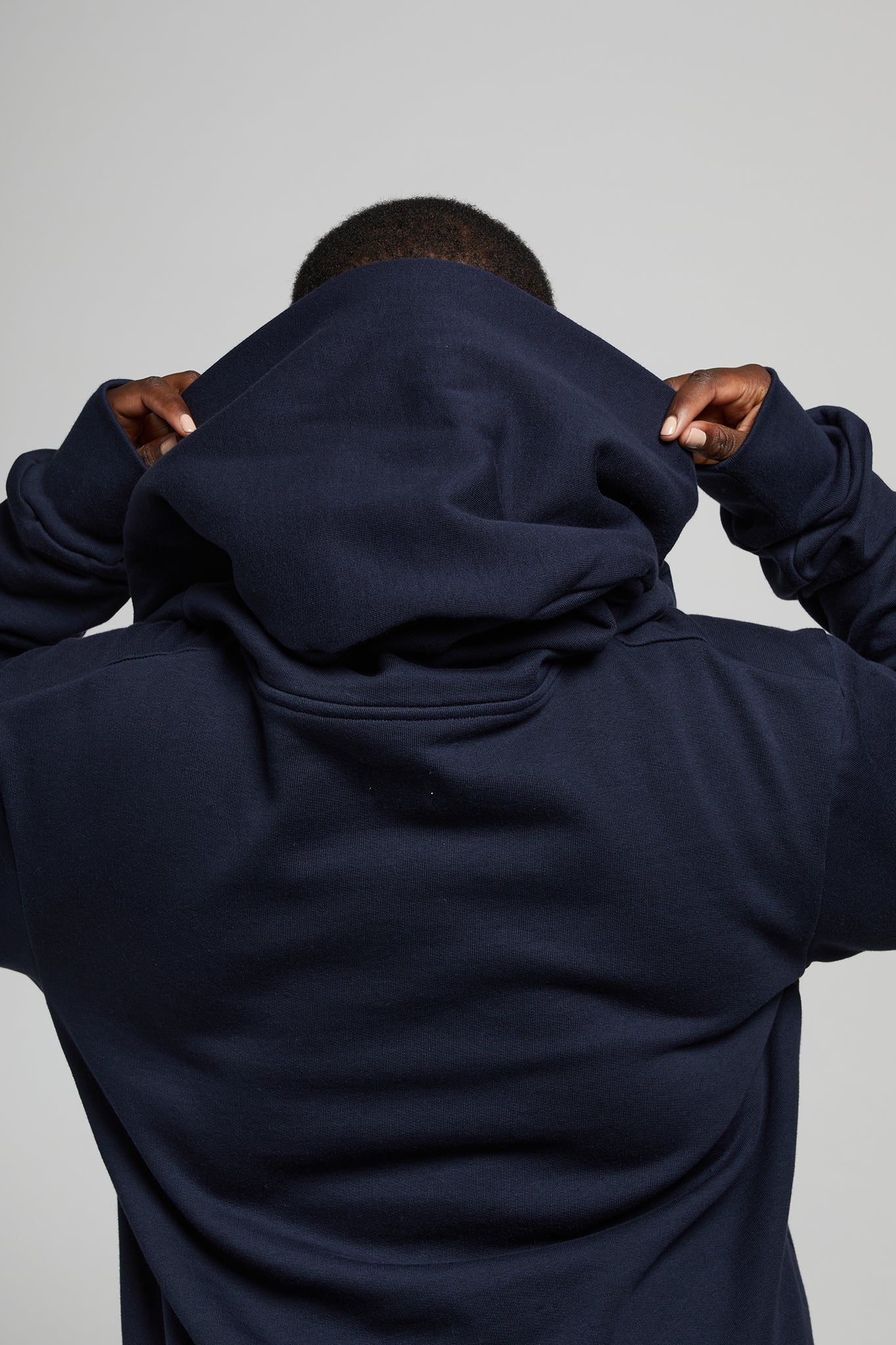 A.62 Navy fleece hood sweater in organic cotton