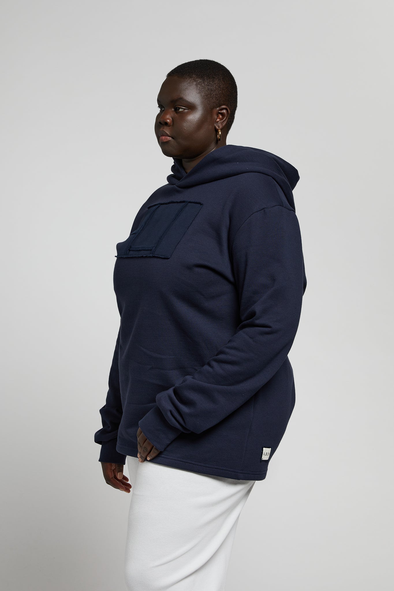 A.62 Navy fleece hood sweater in organic cotton
