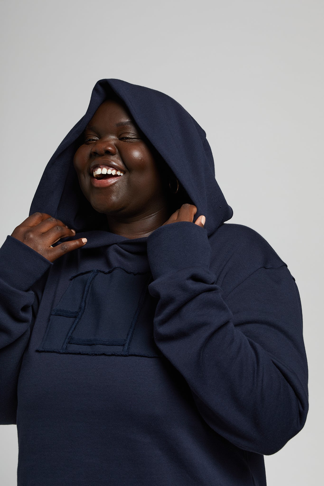 A.62 Navy fleece hood sweater in organic cotton
